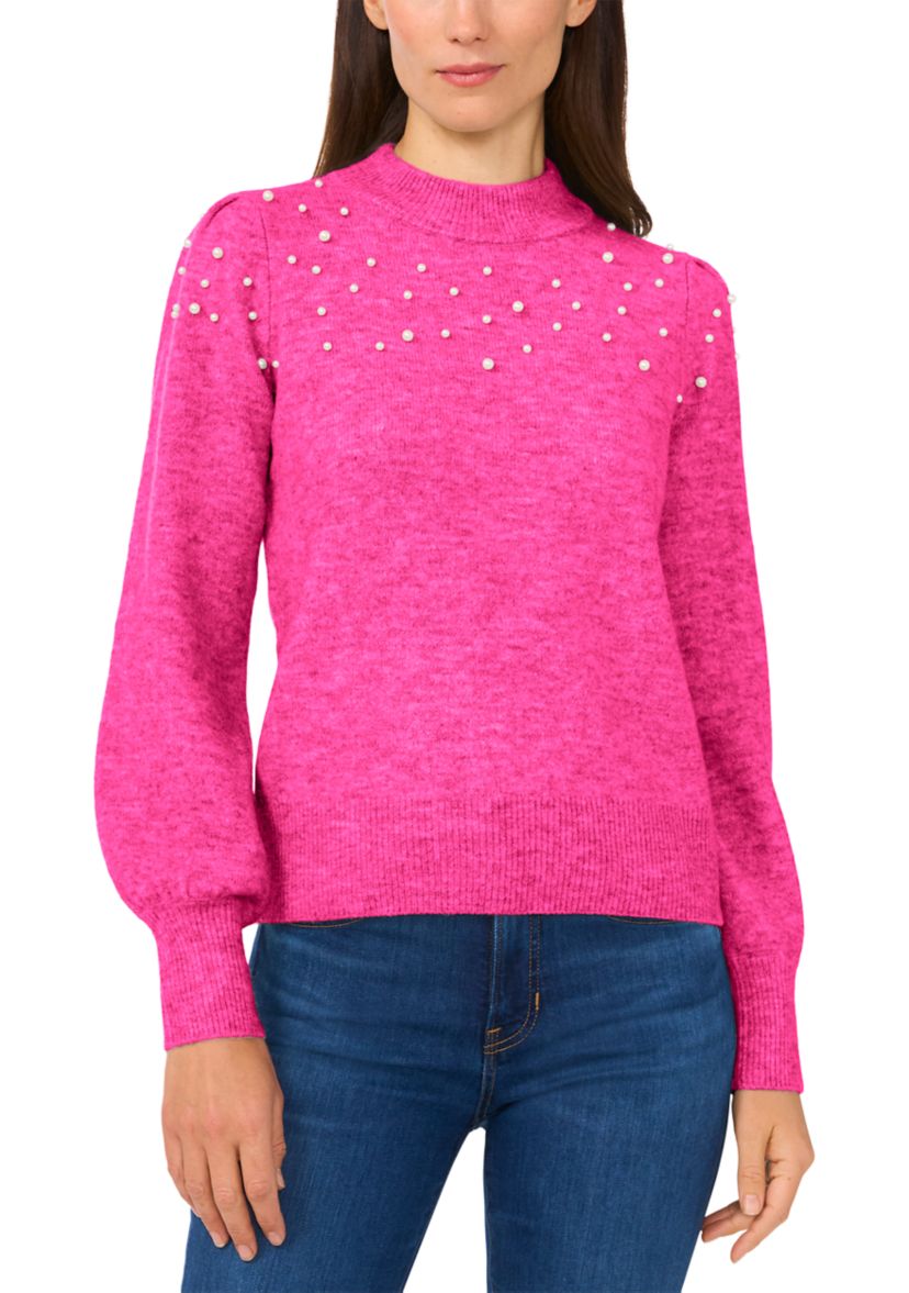 Petite Mock Neck with Pearls Sweater 