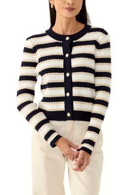 CeCe Petite Striped Cardigan Sweater Belk