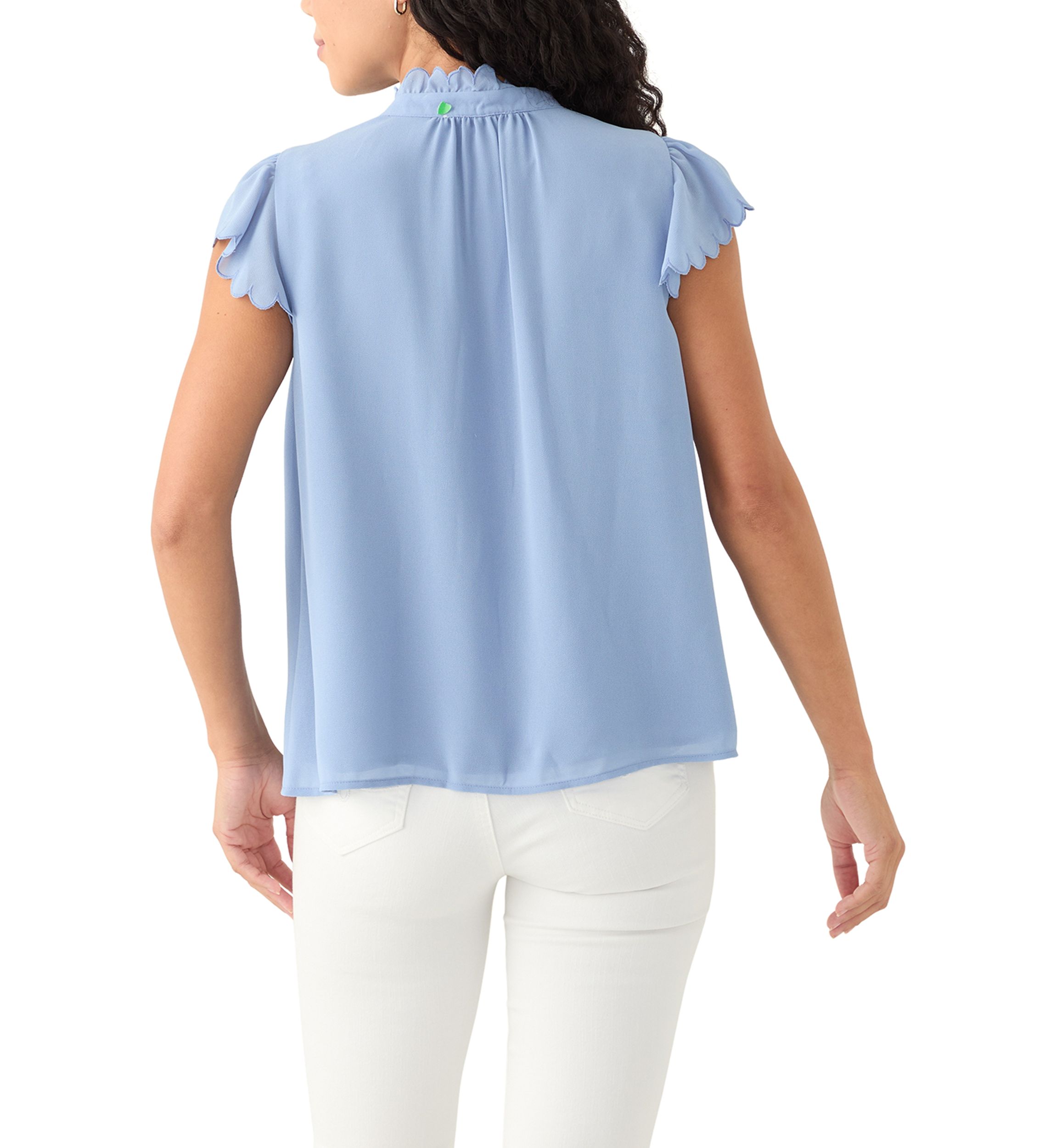 Petite Scallop Sleeve Button Front Top 