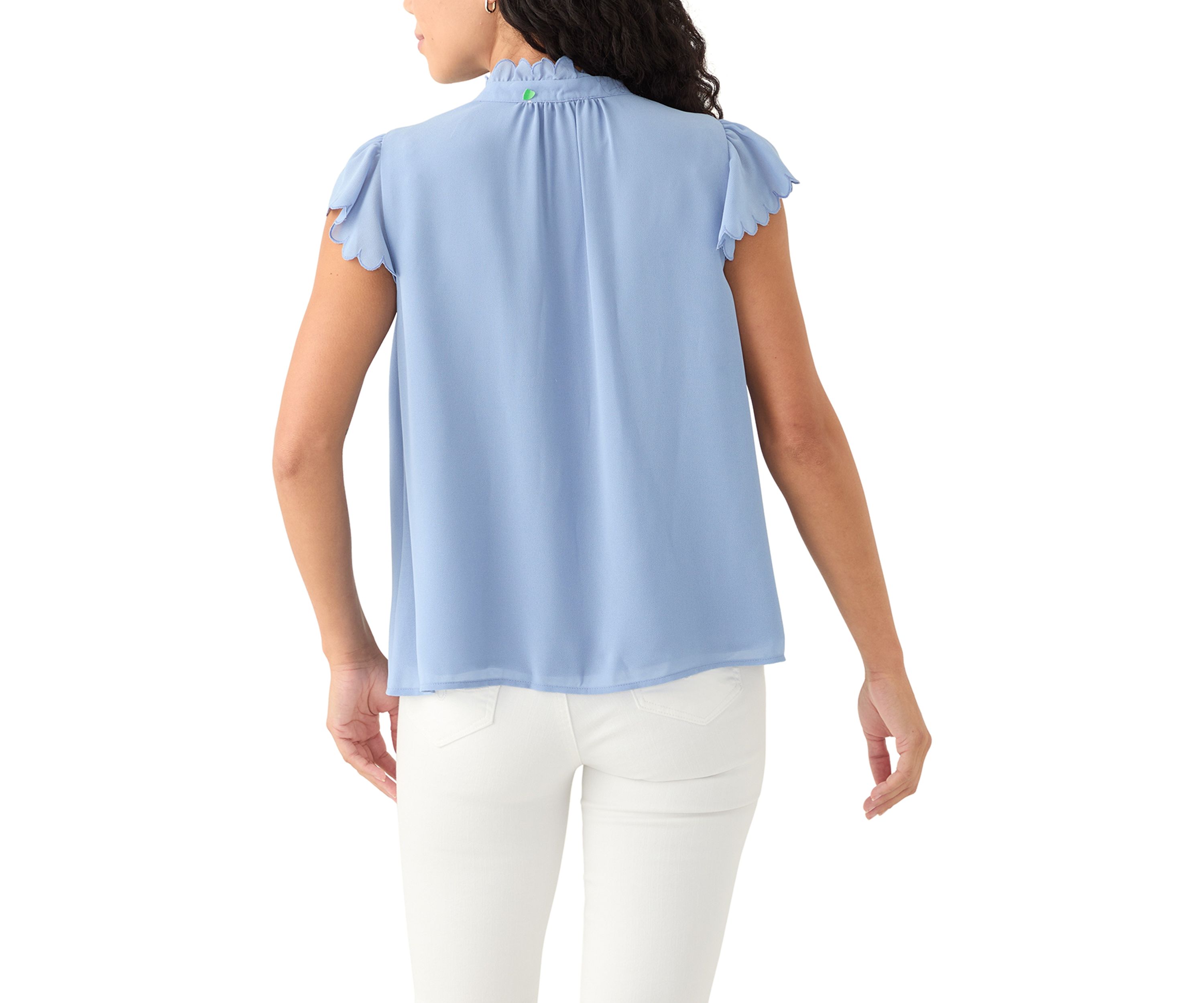 Petite Scallop Sleeve Button Front Top 