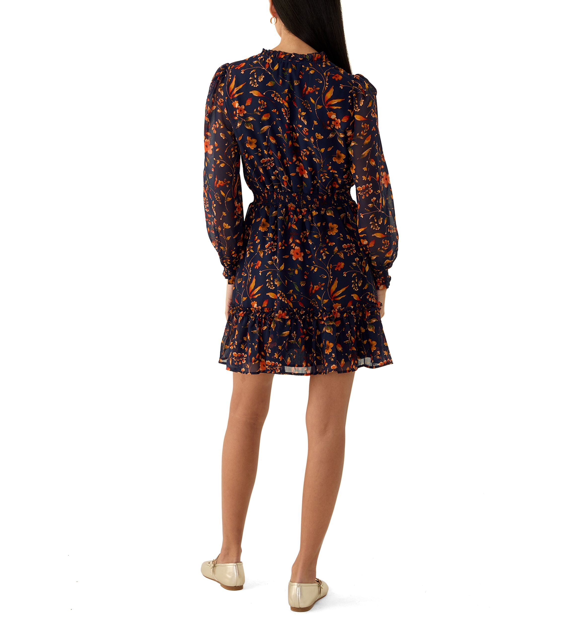 Petite Blouson Sleeve Tie Neck Mini Dress