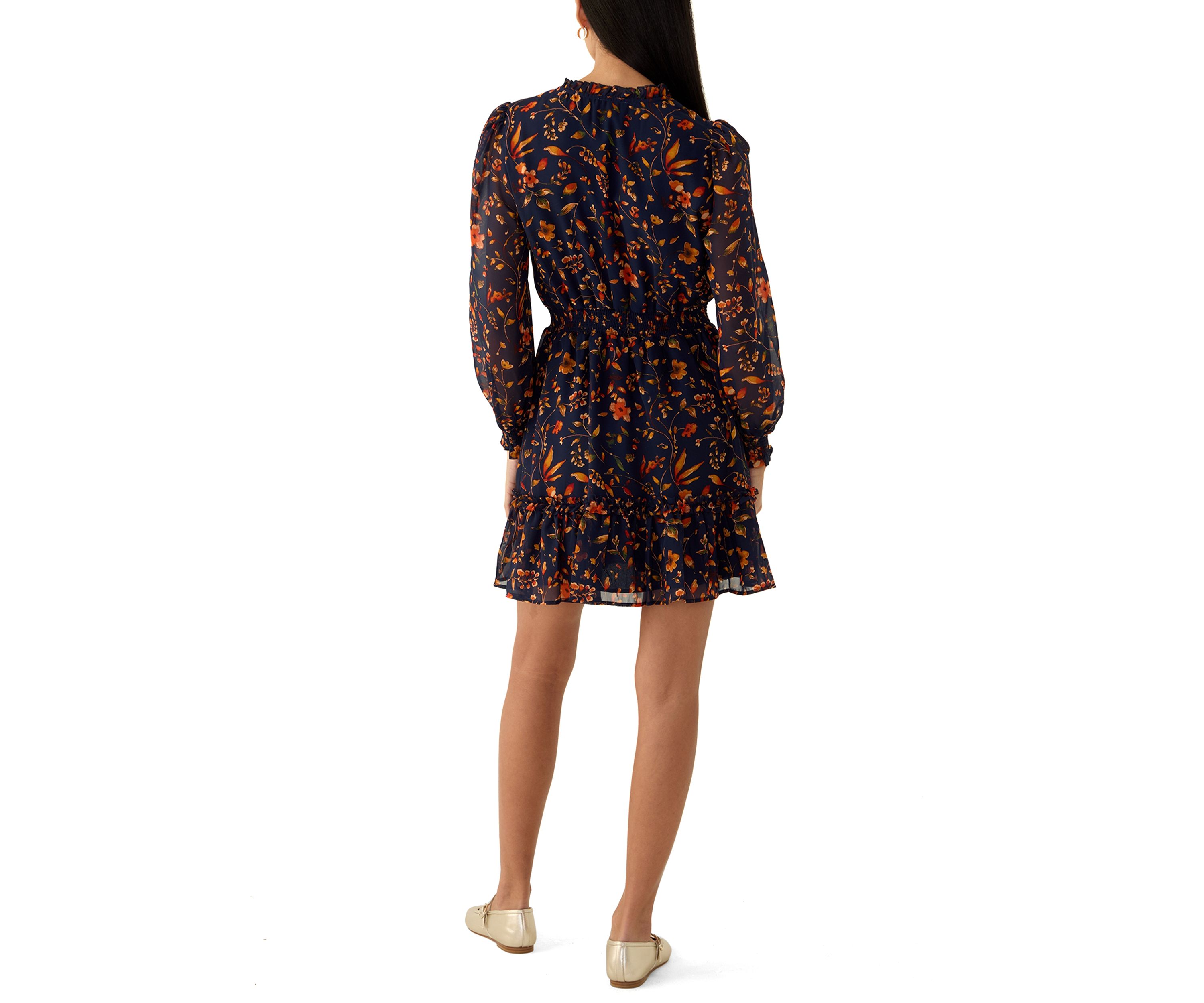 Petite Blouson Sleeve Tie Neck Mini Dress