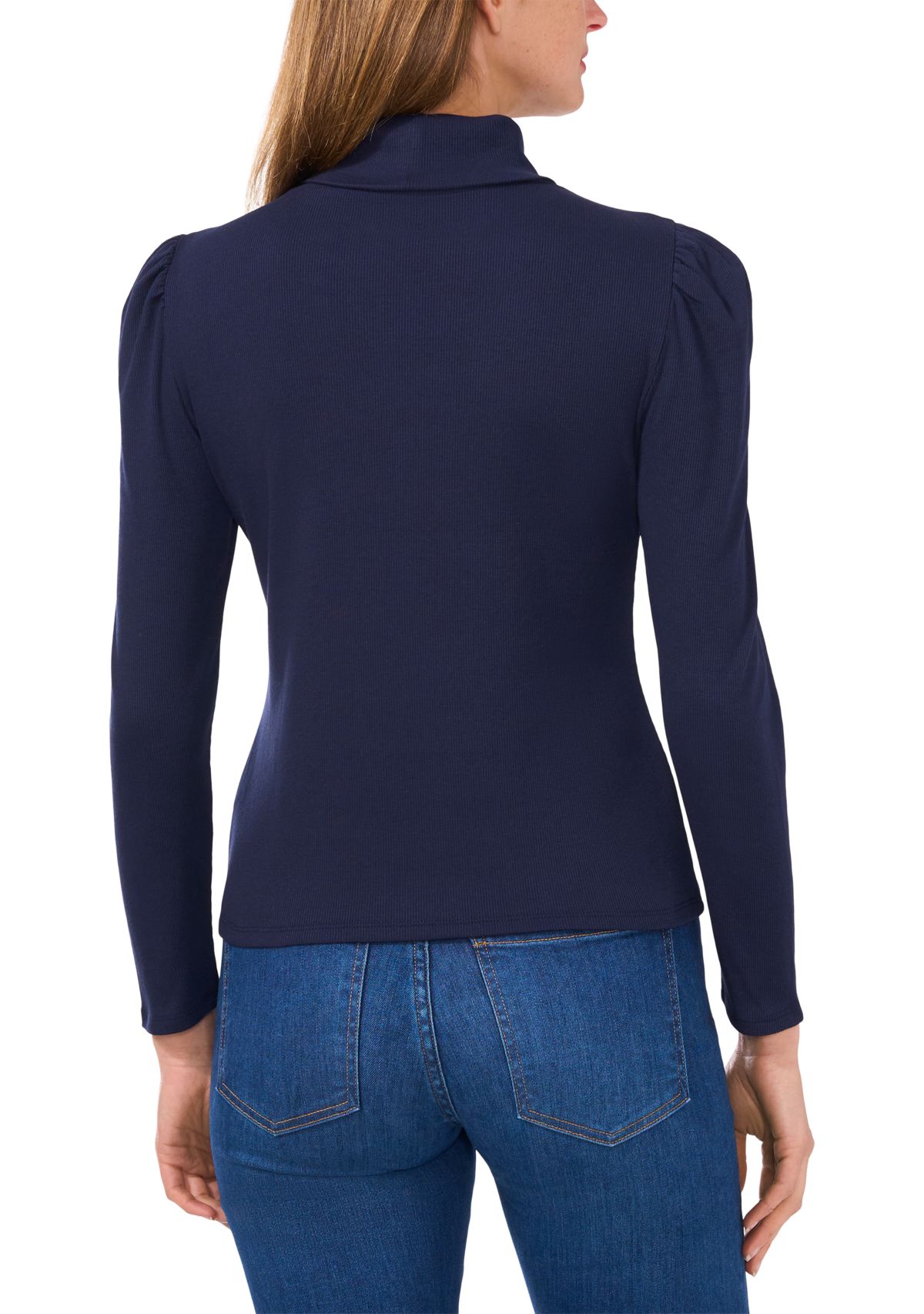 Petite Rib Knit Puff Sleeve Turtleneck Sweater 