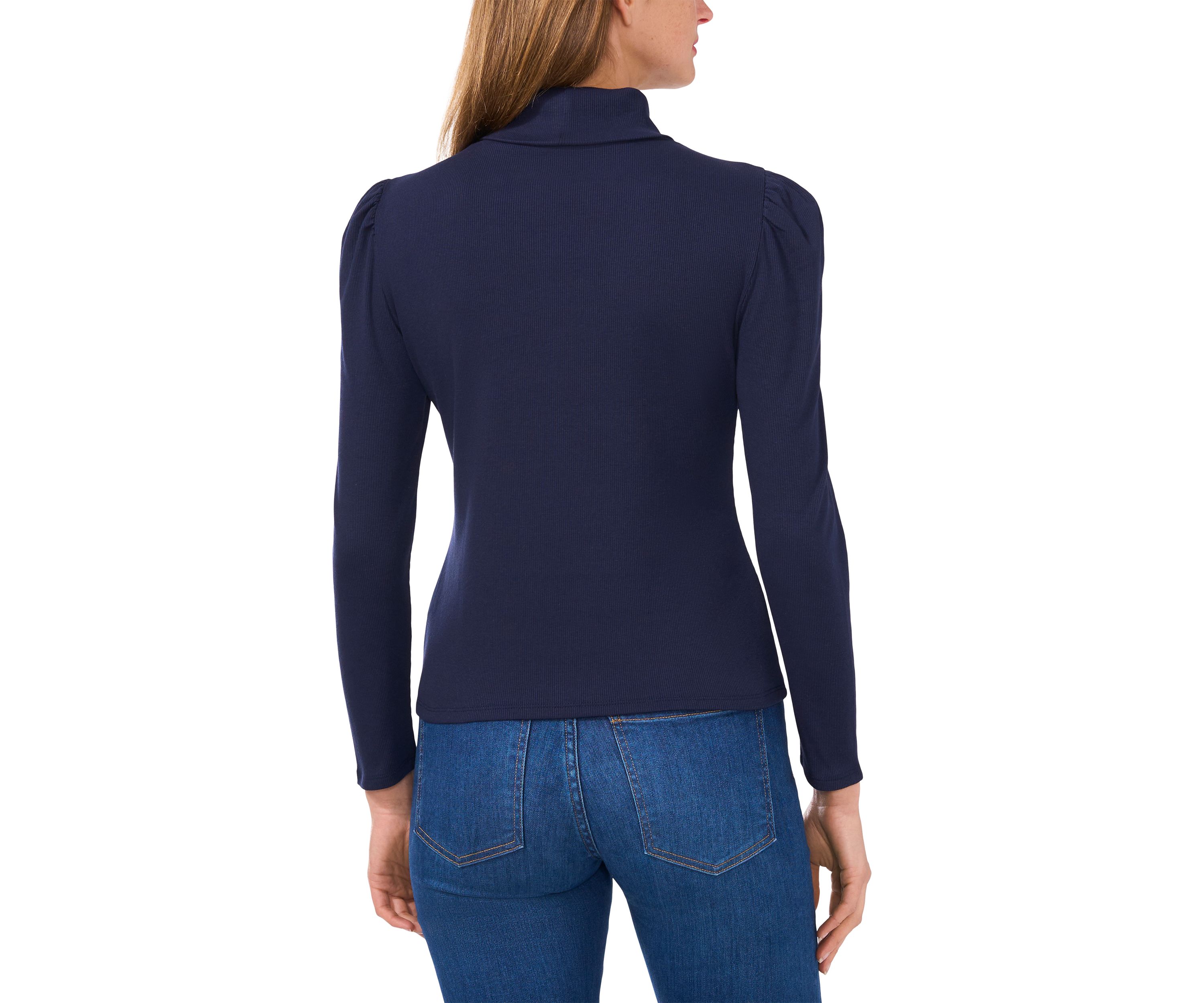 Petite Rib Knit Puff Sleeve Turtleneck Sweater 