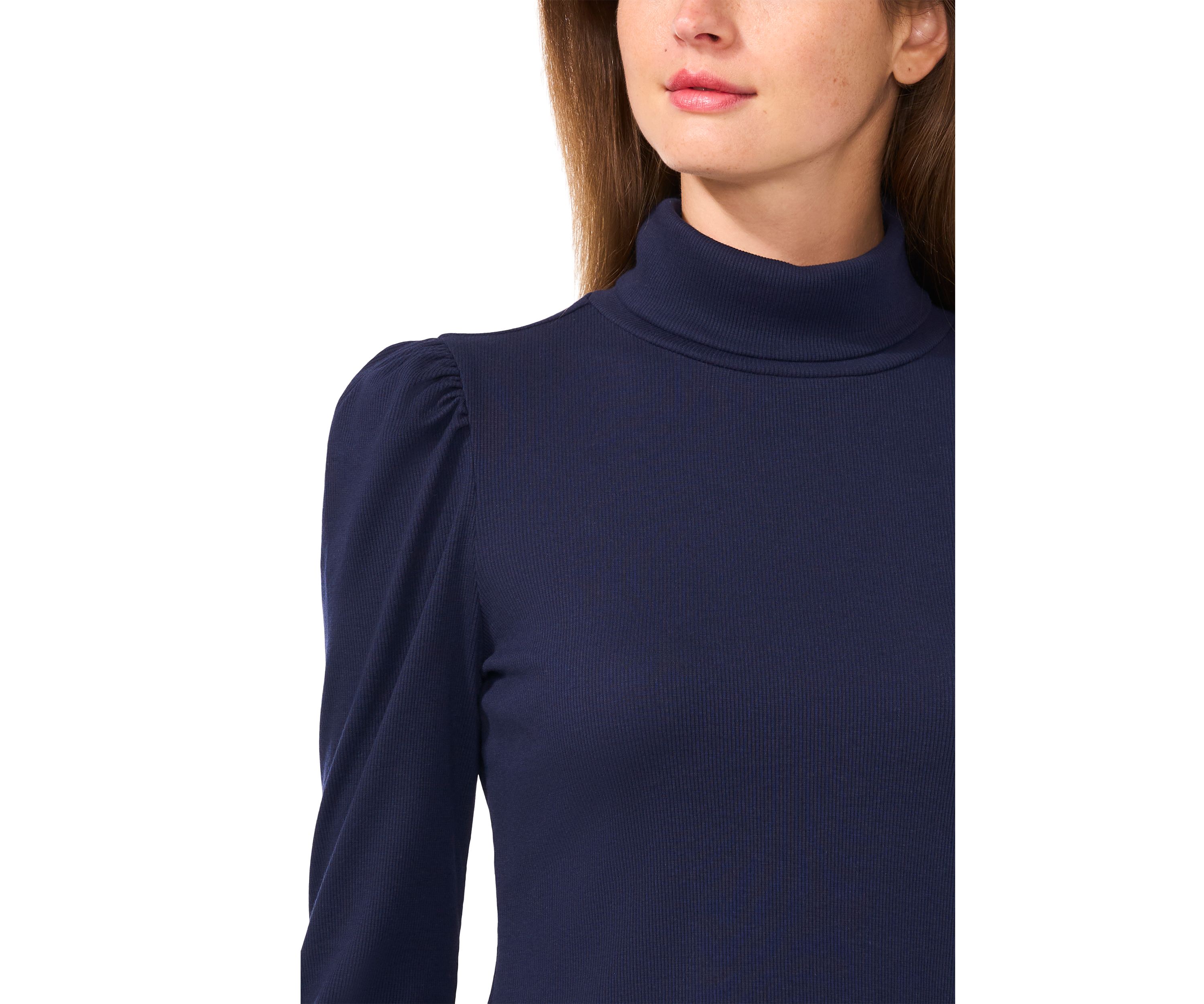 Petite Rib Knit Puff Sleeve Turtleneck Sweater 