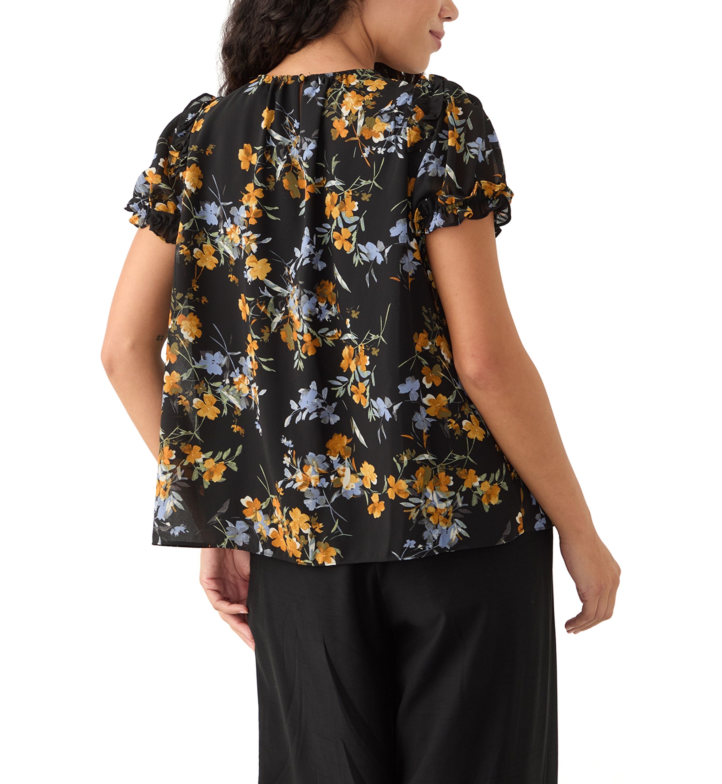 Petite Short Sleeve Round Hem Ruffle Top 