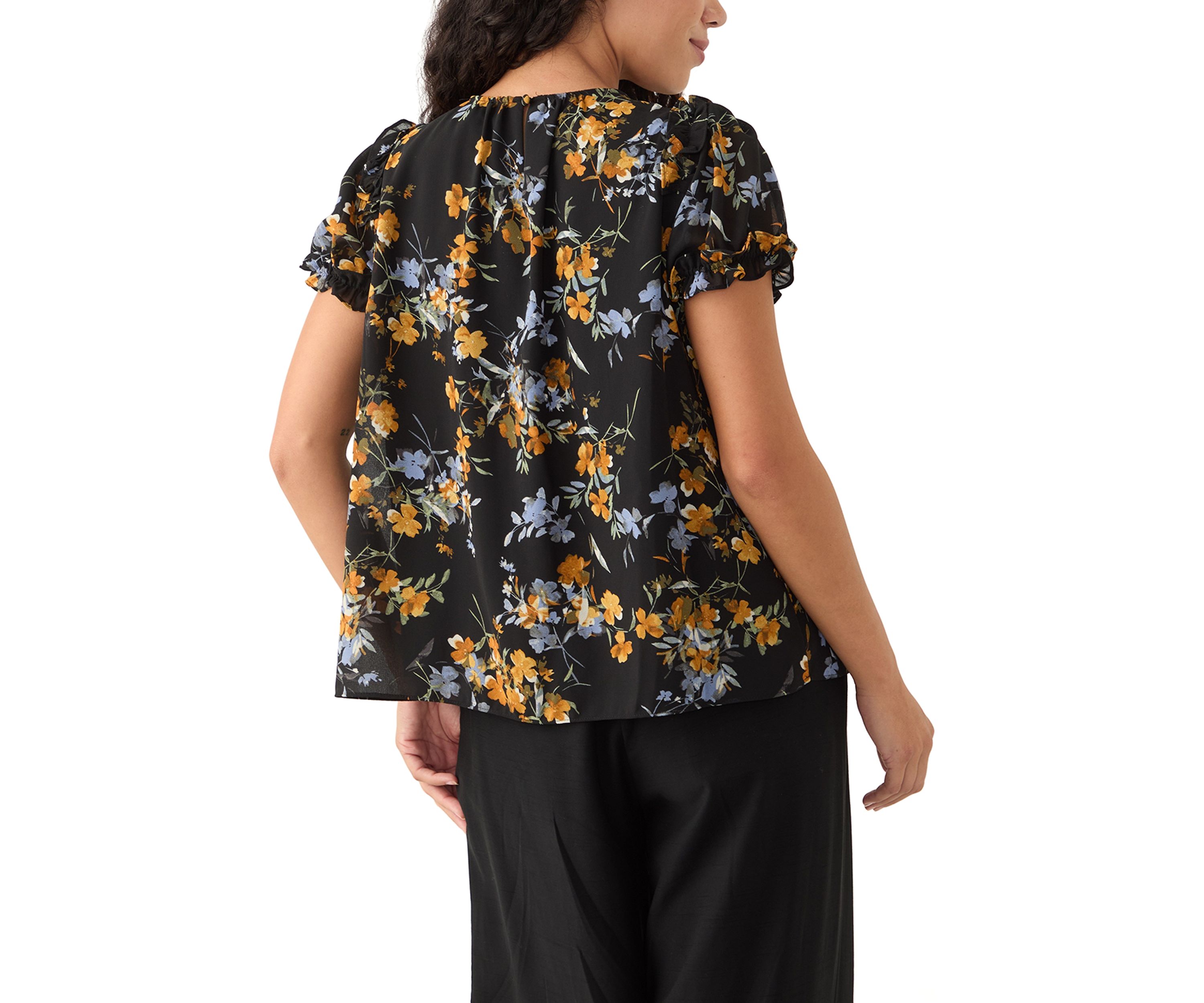Petite Short Sleeve Round Hem Ruffle Top 