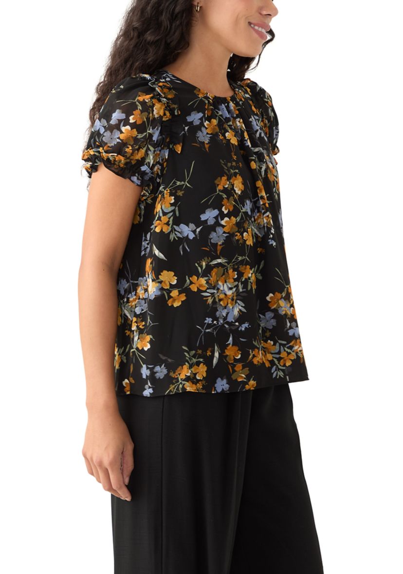 Petite Short Sleeve Round Hem Ruffle Top 