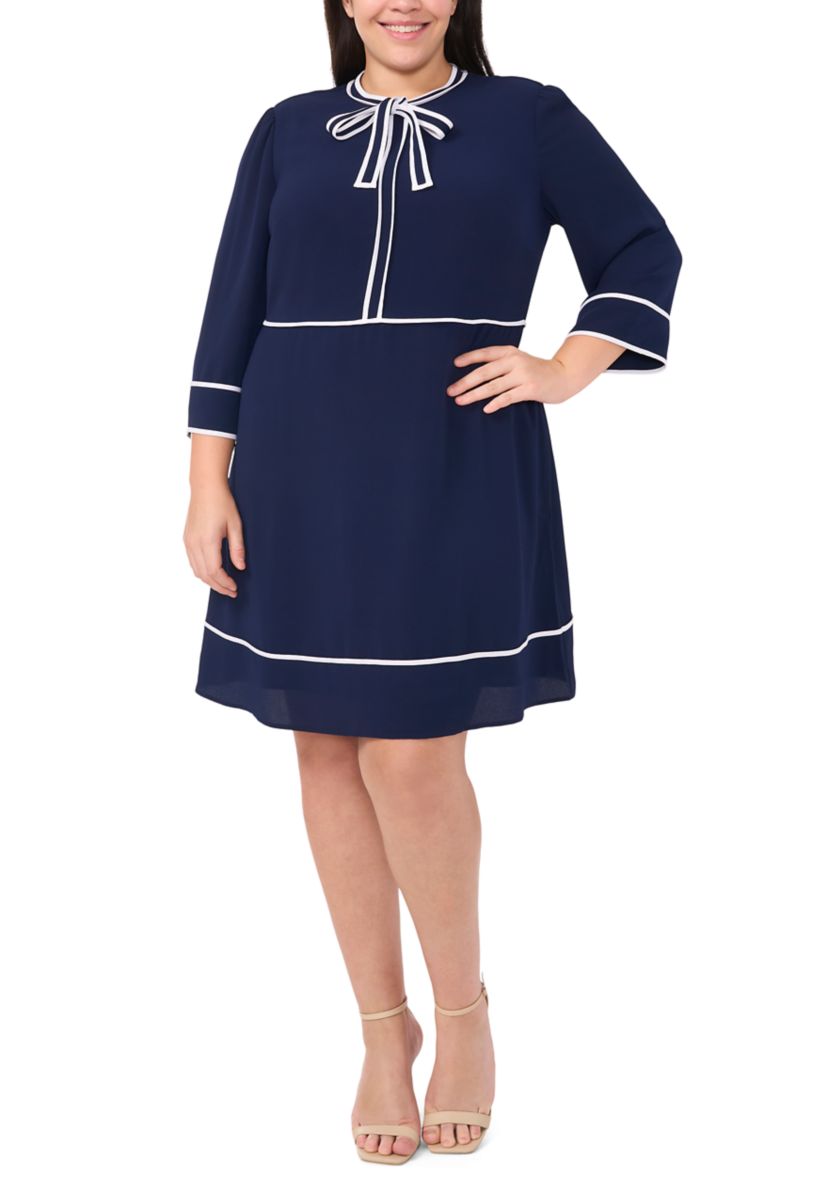 Plus Size Crew Neck Bow A-Line Mini Dress