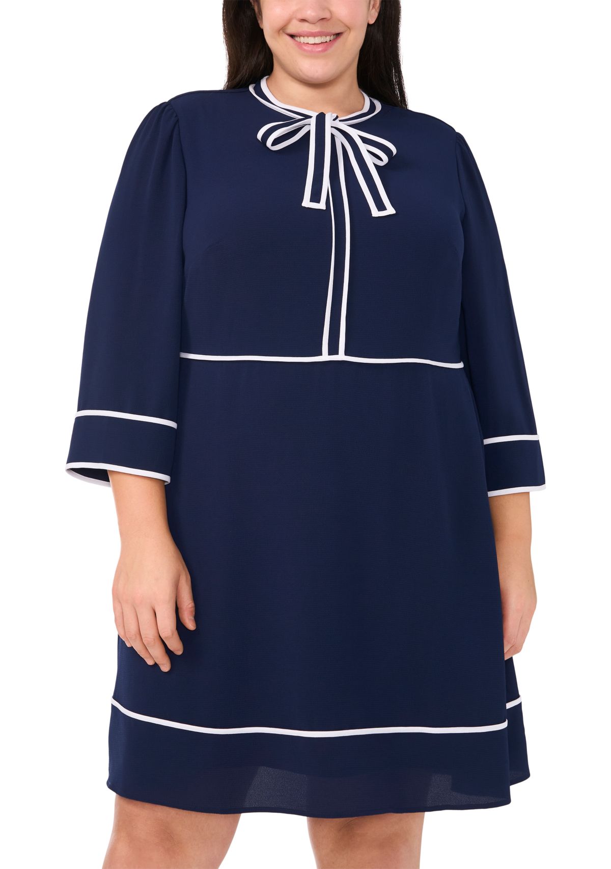 Plus Size Crew Neck Bow A-Line Mini Dress