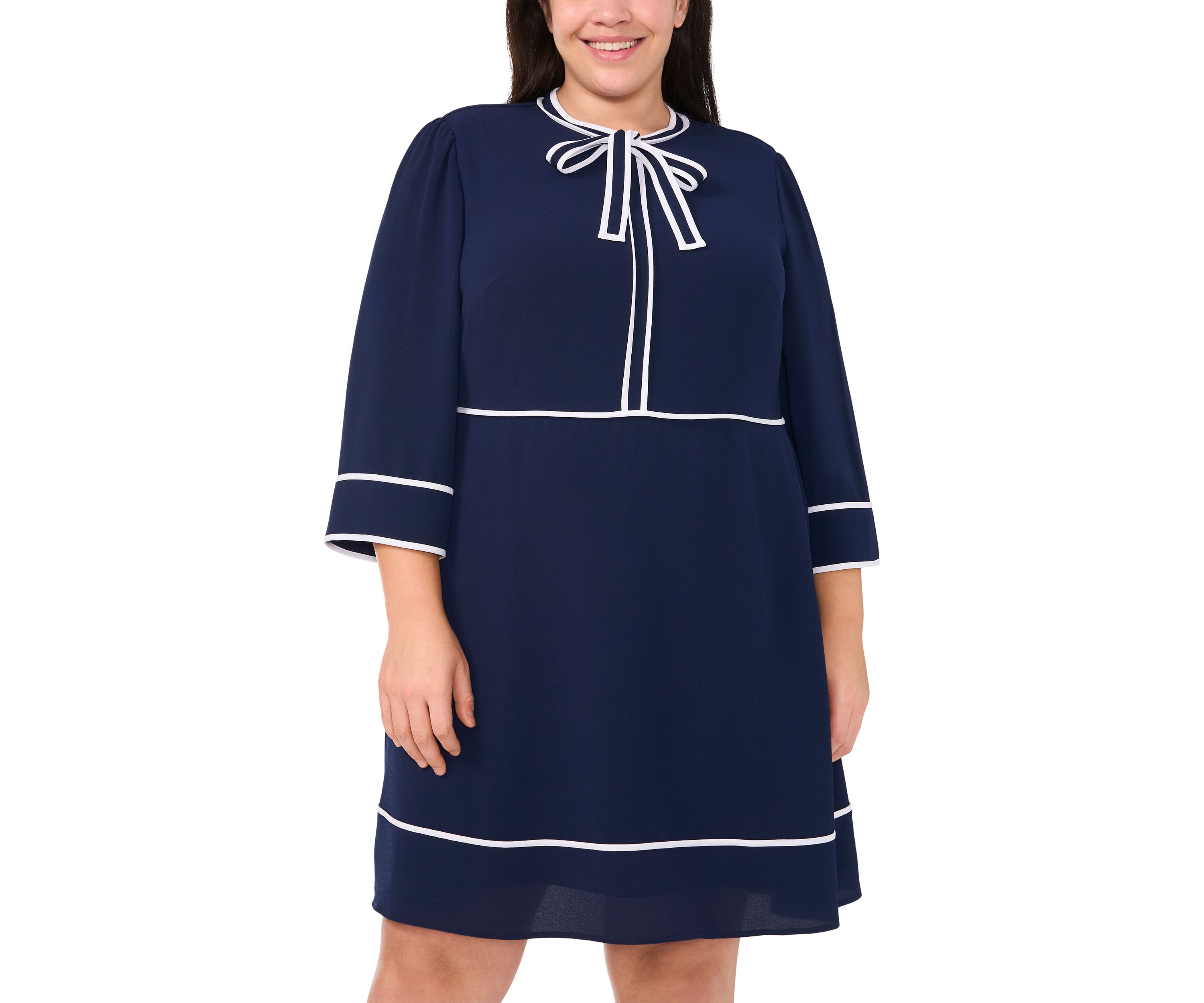 Plus Size Crew Neck Bow A-Line Mini Dress