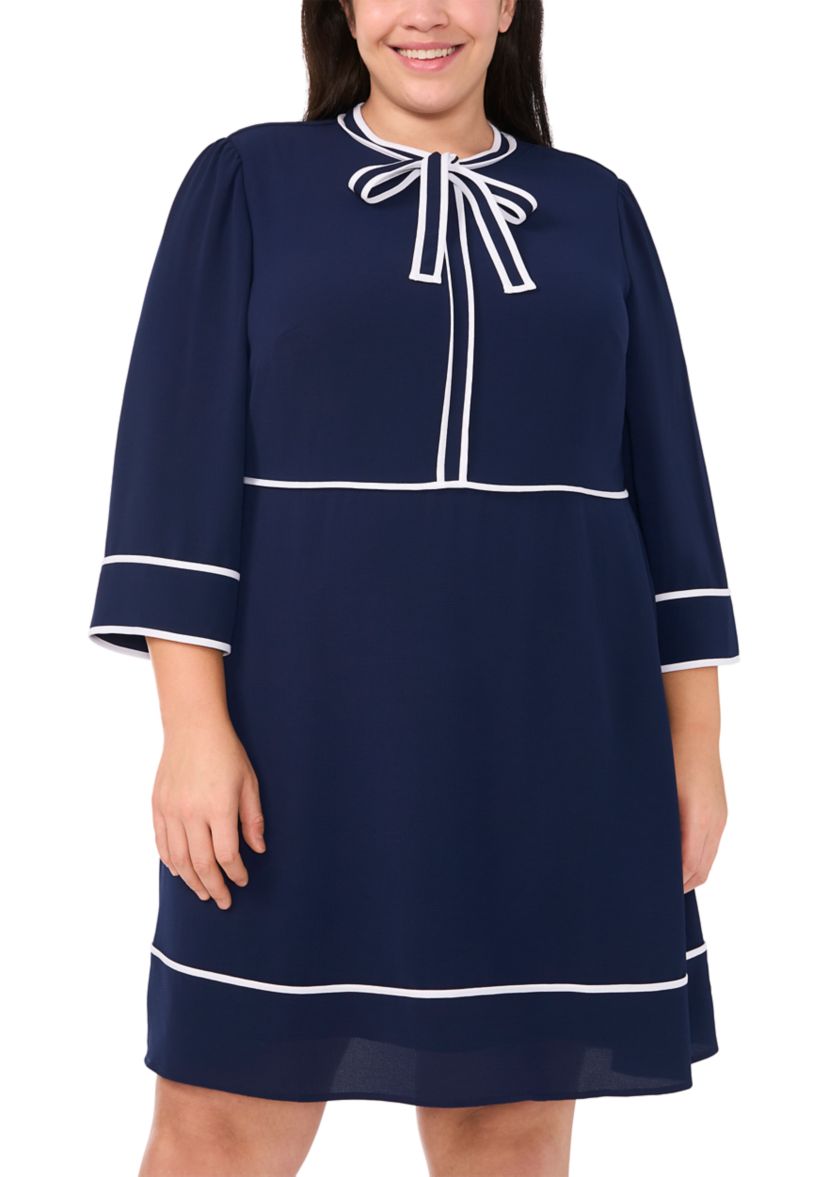 Plus Size Crew Neck Bow A-Line Mini Dress