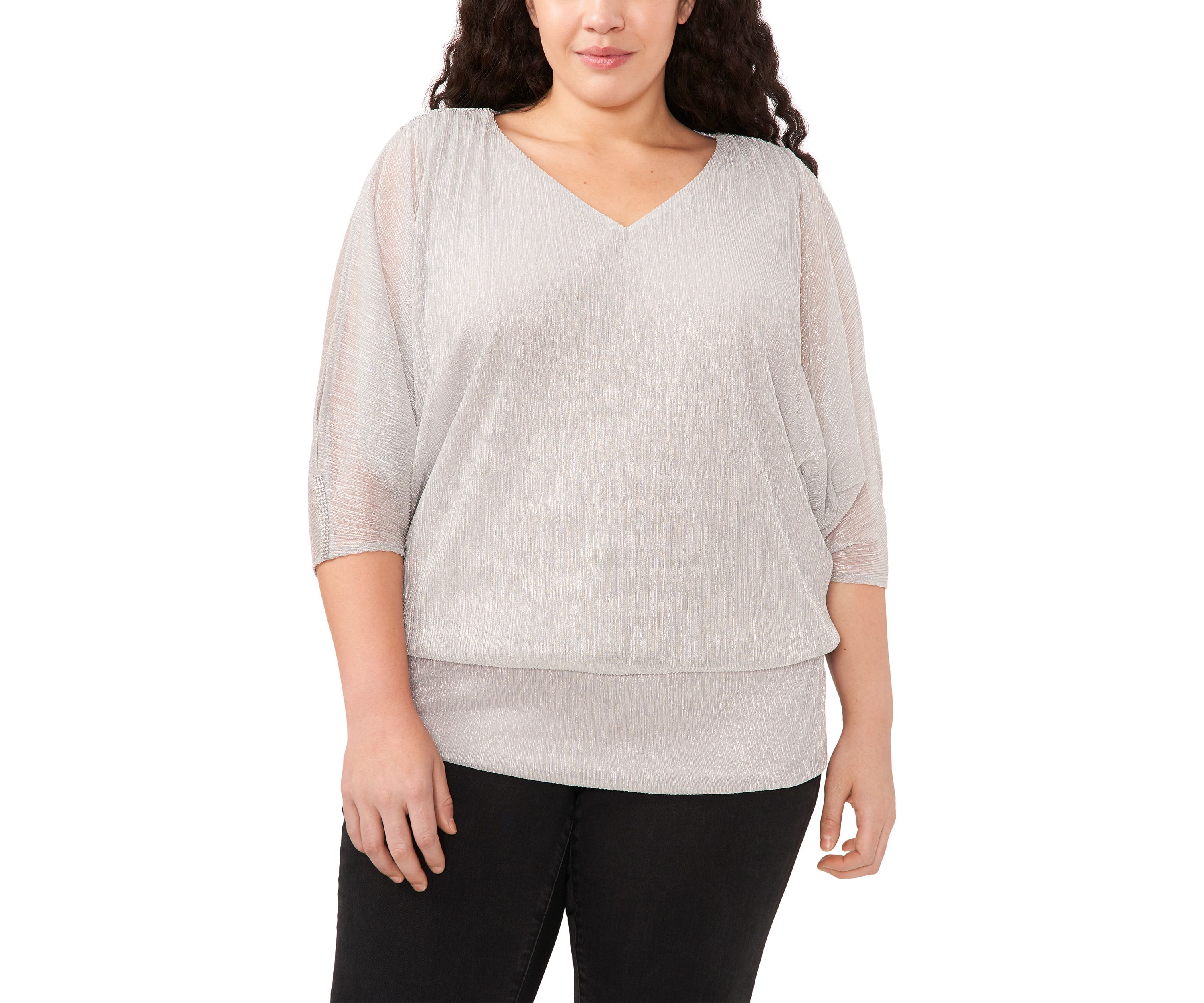 Plus Size V-Neck 3/4 Metallic Blouse