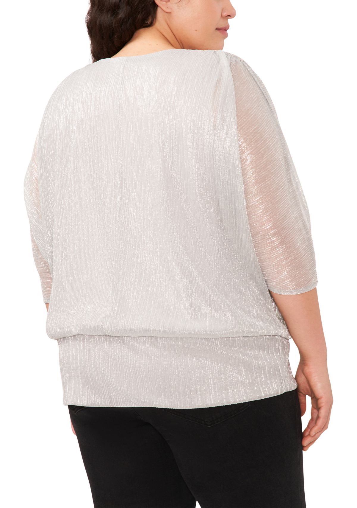 Plus Size V-Neck 3/4 Metallic Blouse