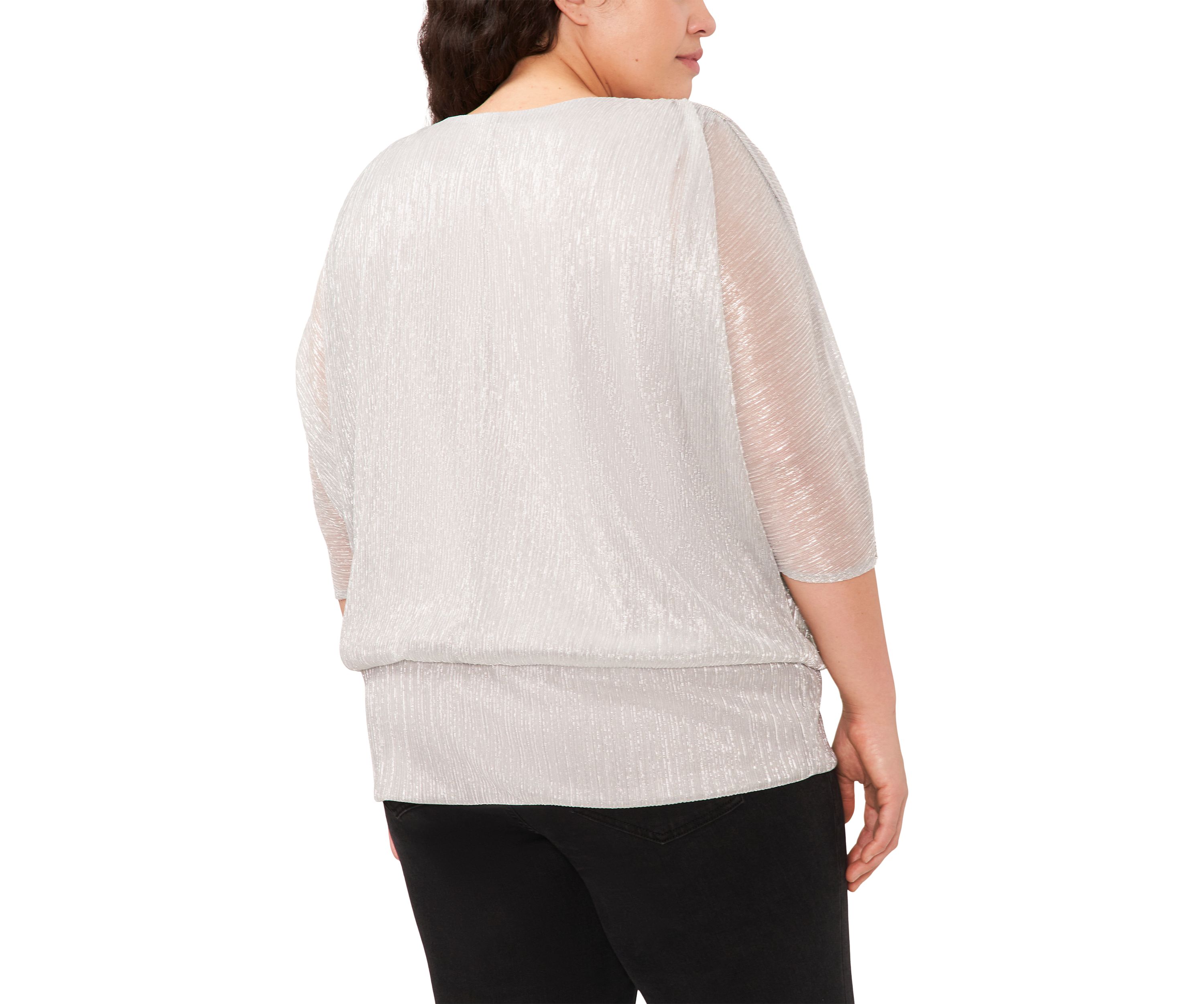 Plus Size V-Neck 3/4 Metallic Blouse