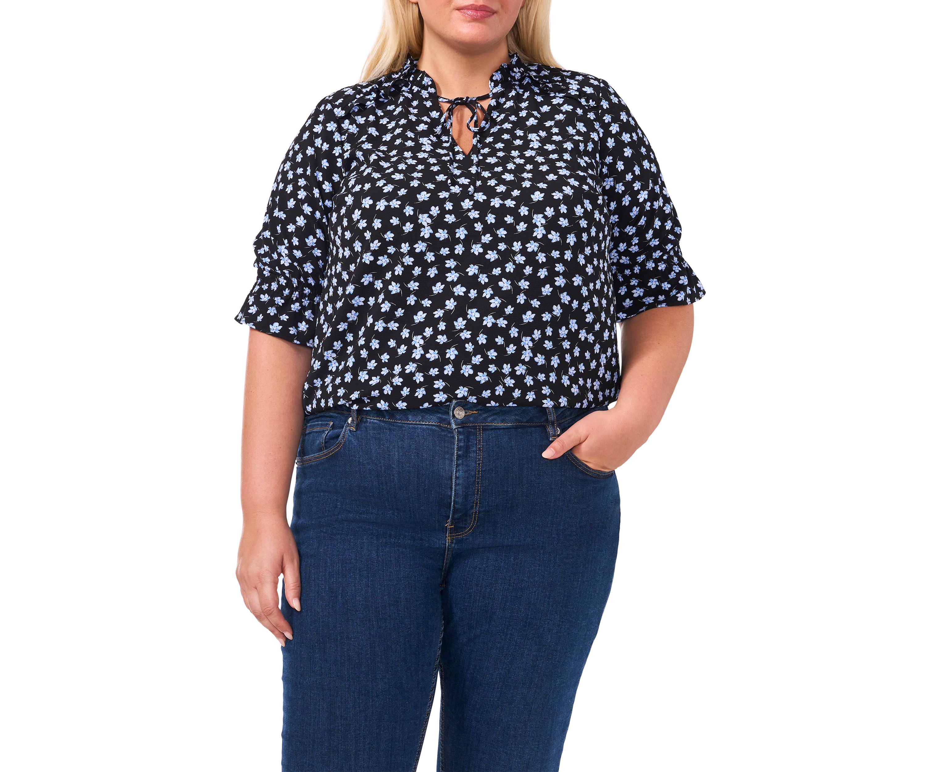 Plus Size Tie Neck Clip Dot Blouse
