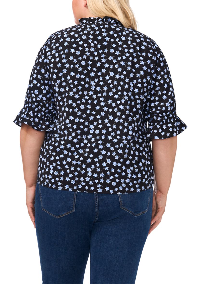 Plus Size Tie Neck Clip Dot Blouse