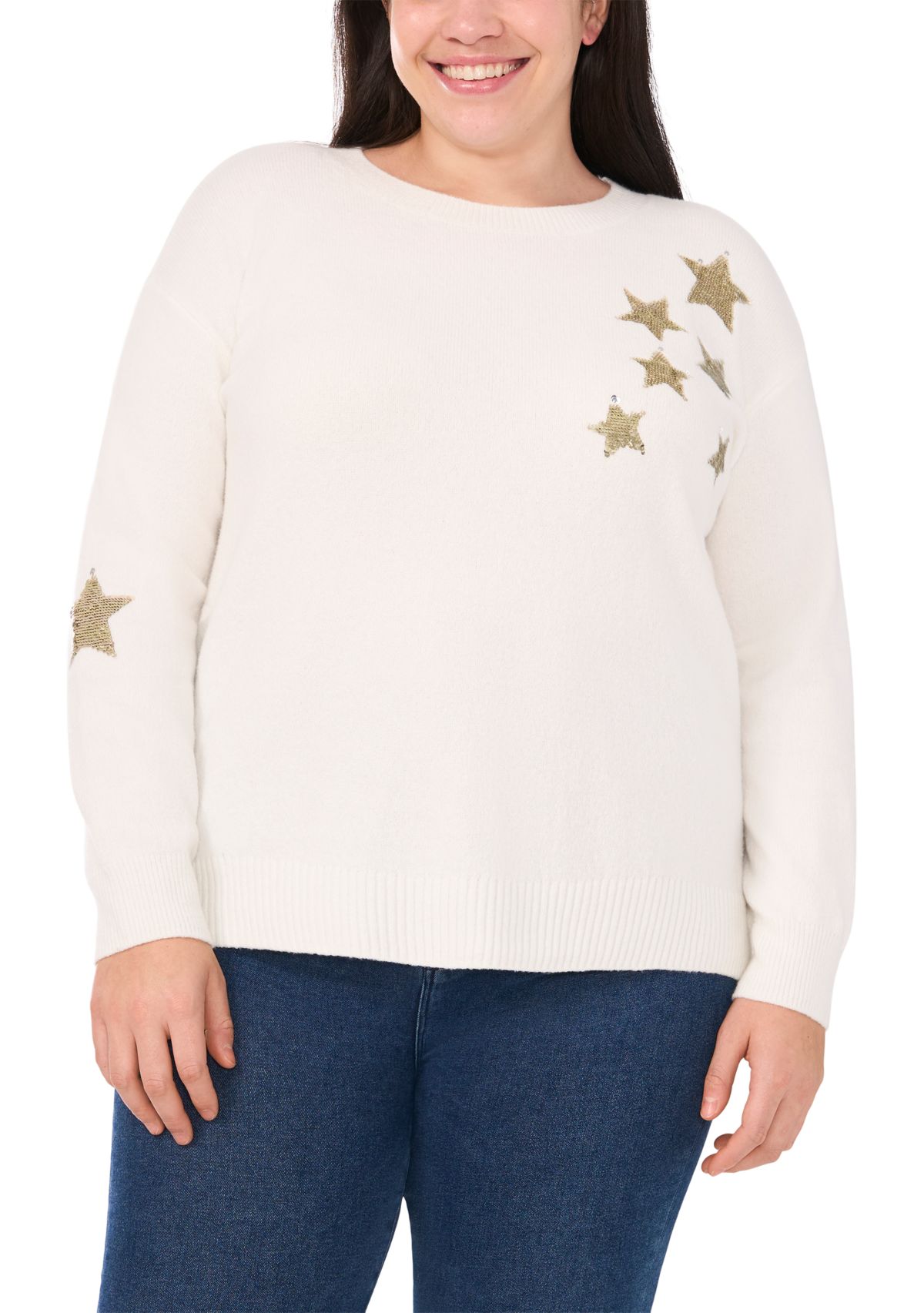 Plus Size Crew Neck Star Graphic Sweater 