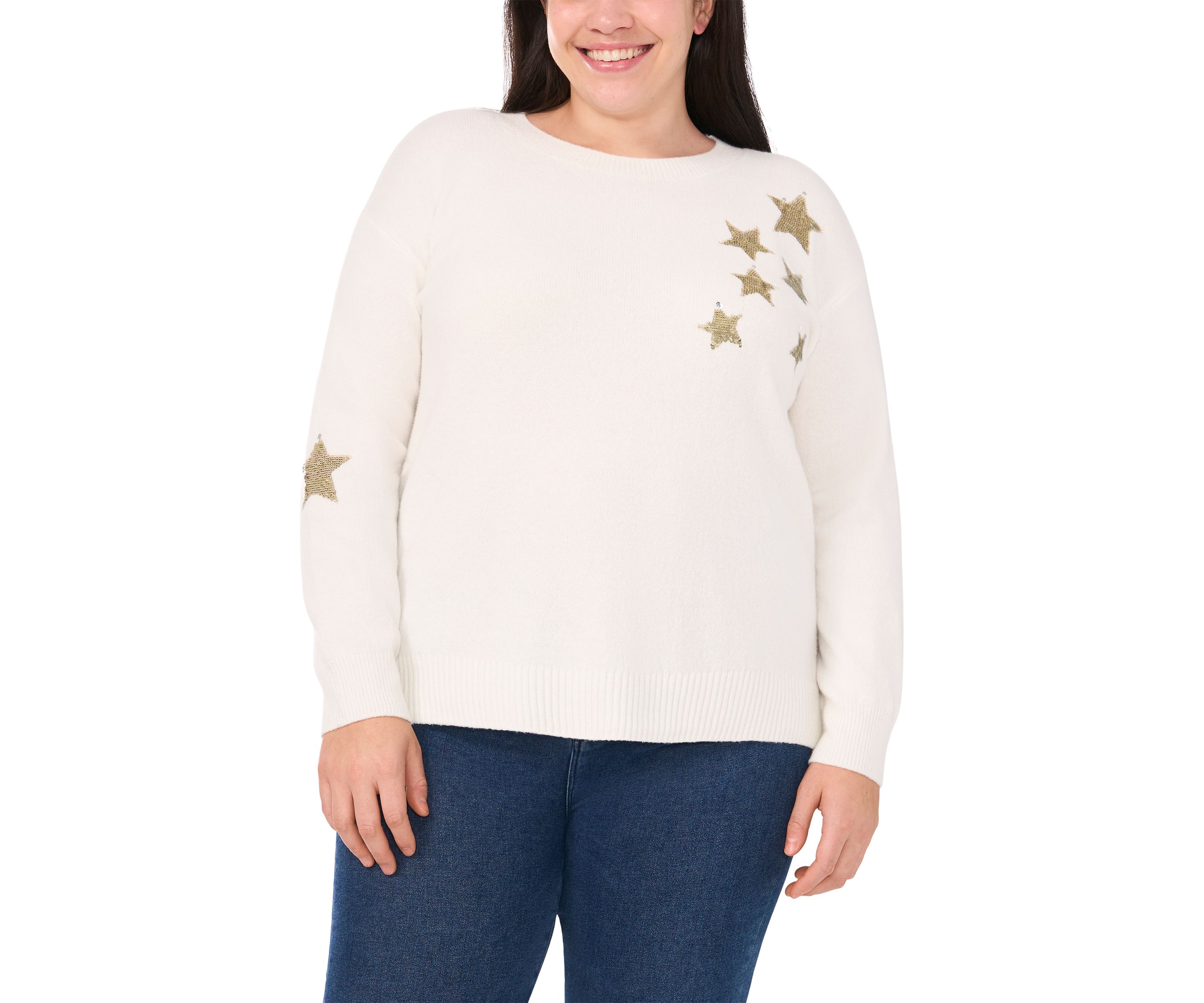 Plus Size Crew Neck Star Graphic Sweater 