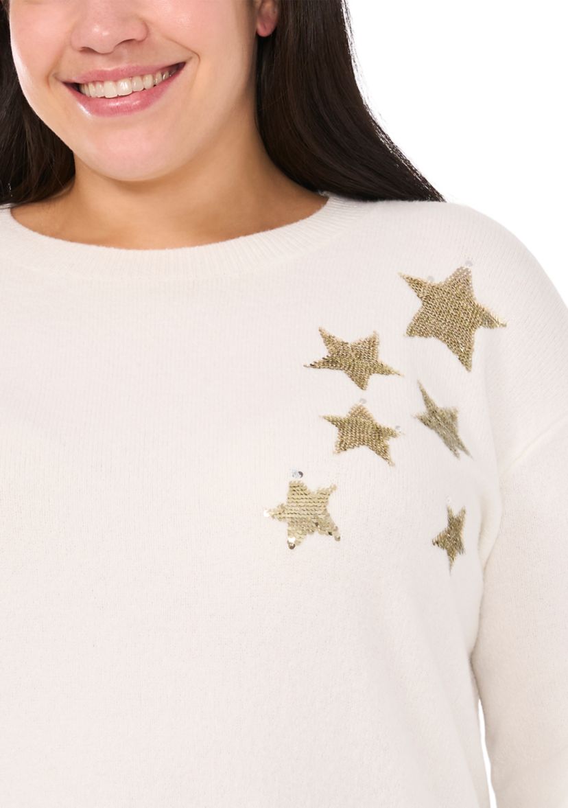 Plus Size Crew Neck Star Graphic Sweater 