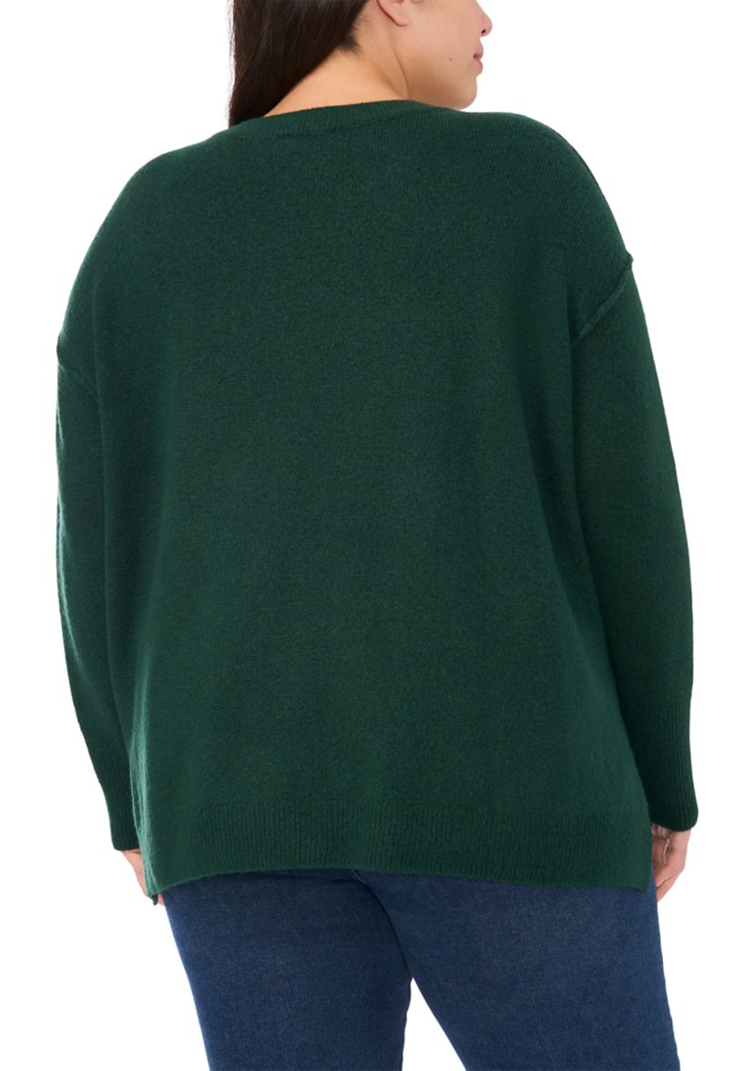 Plus Size Allover Rhinestone Crew Neck Sweater