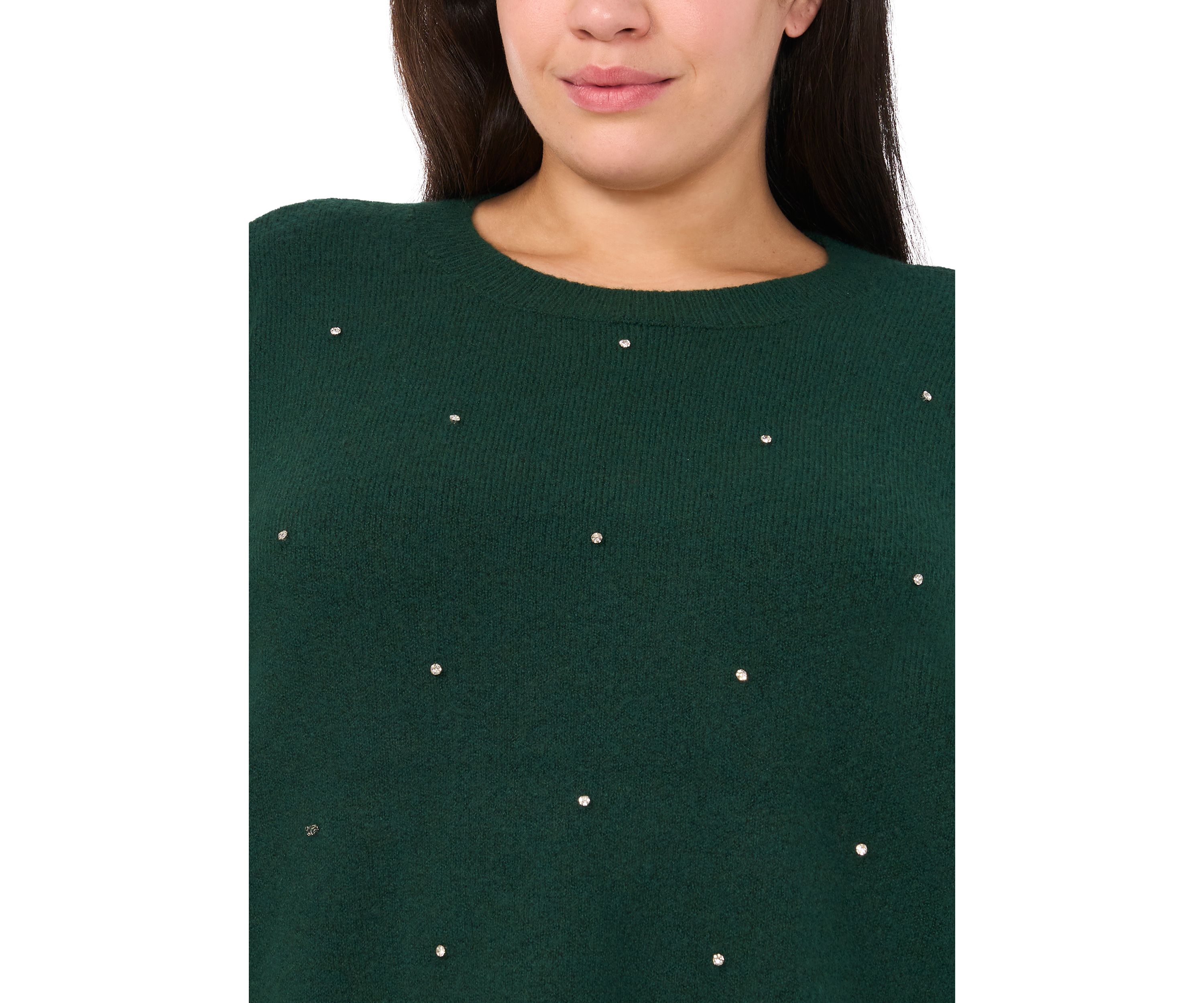 Plus Size Allover Rhinestone Crew Neck Sweater