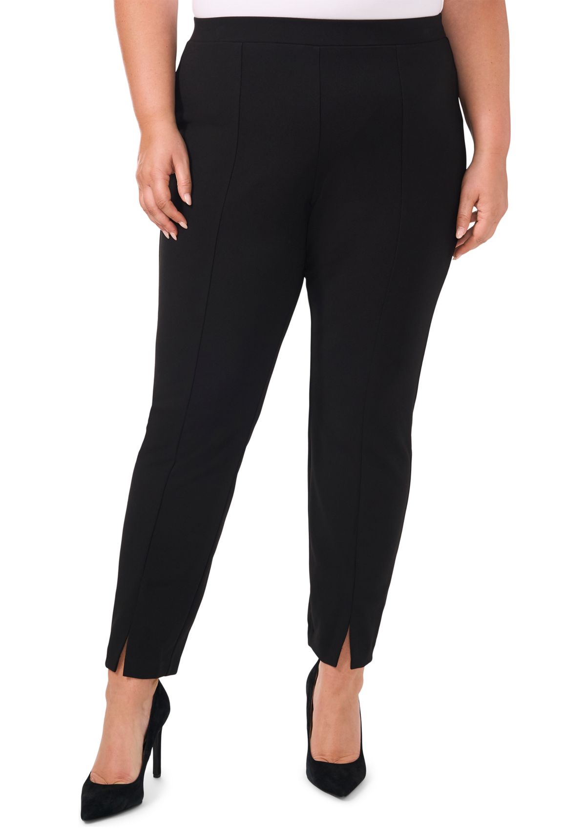Plus Size Straight Leg Ponte Pants with Slit