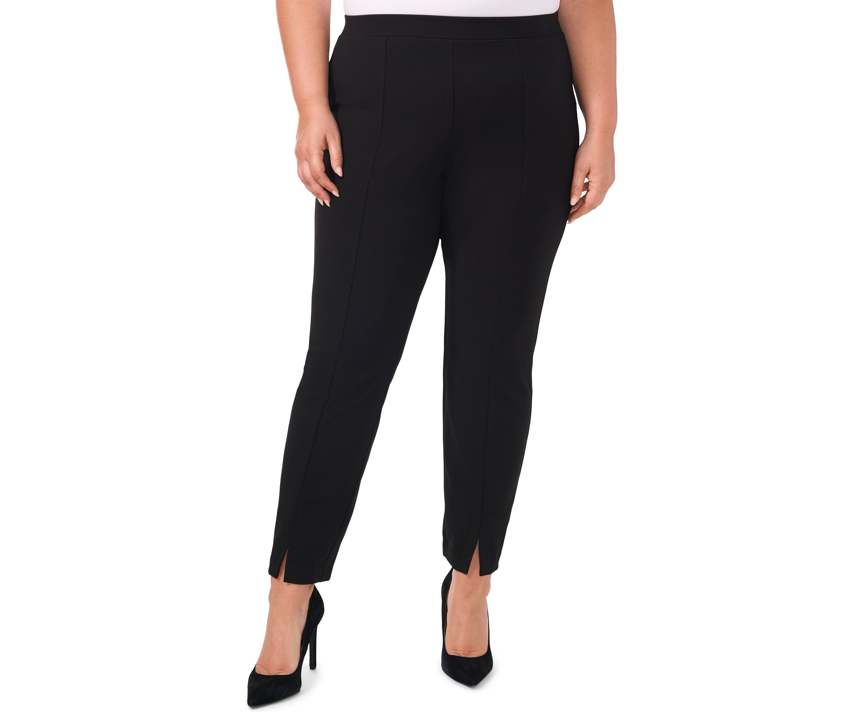 Plus Size Straight Leg Ponte Pants with Slit