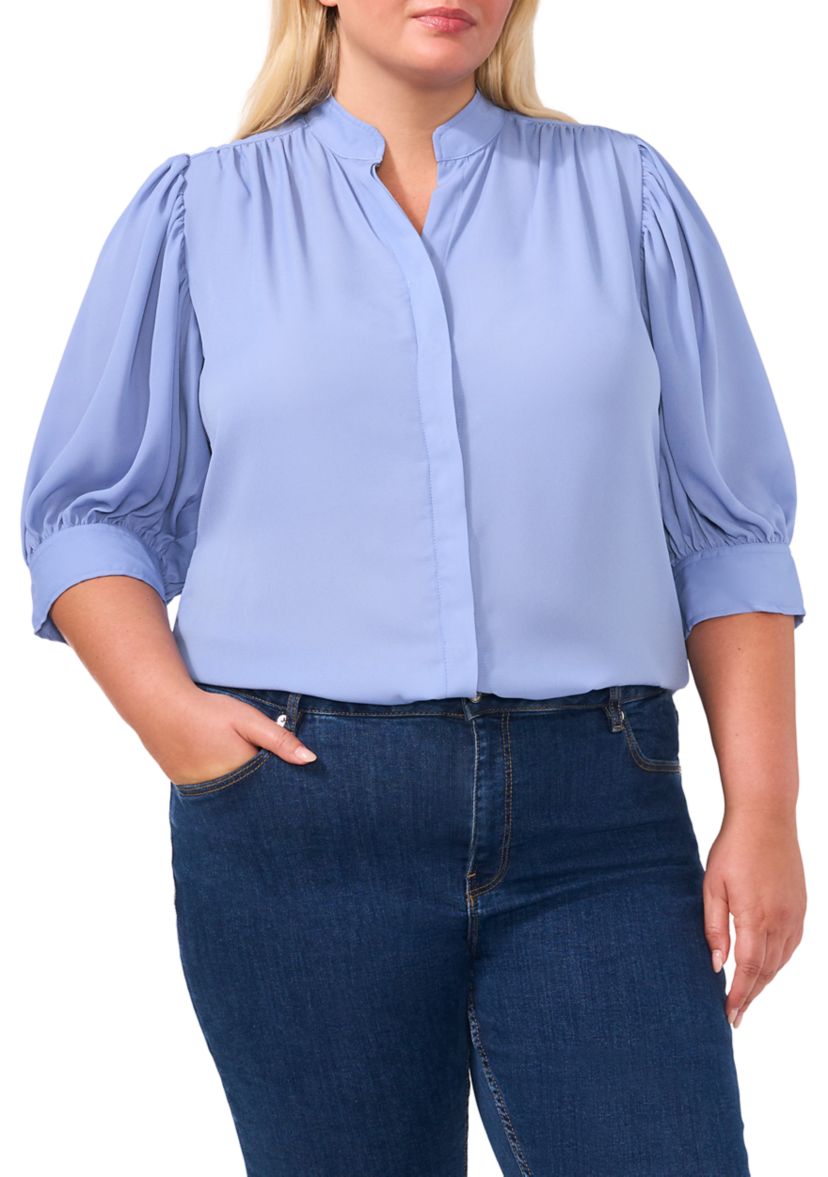 Plus Size Split Neck 3/4 Sleeve Blouse