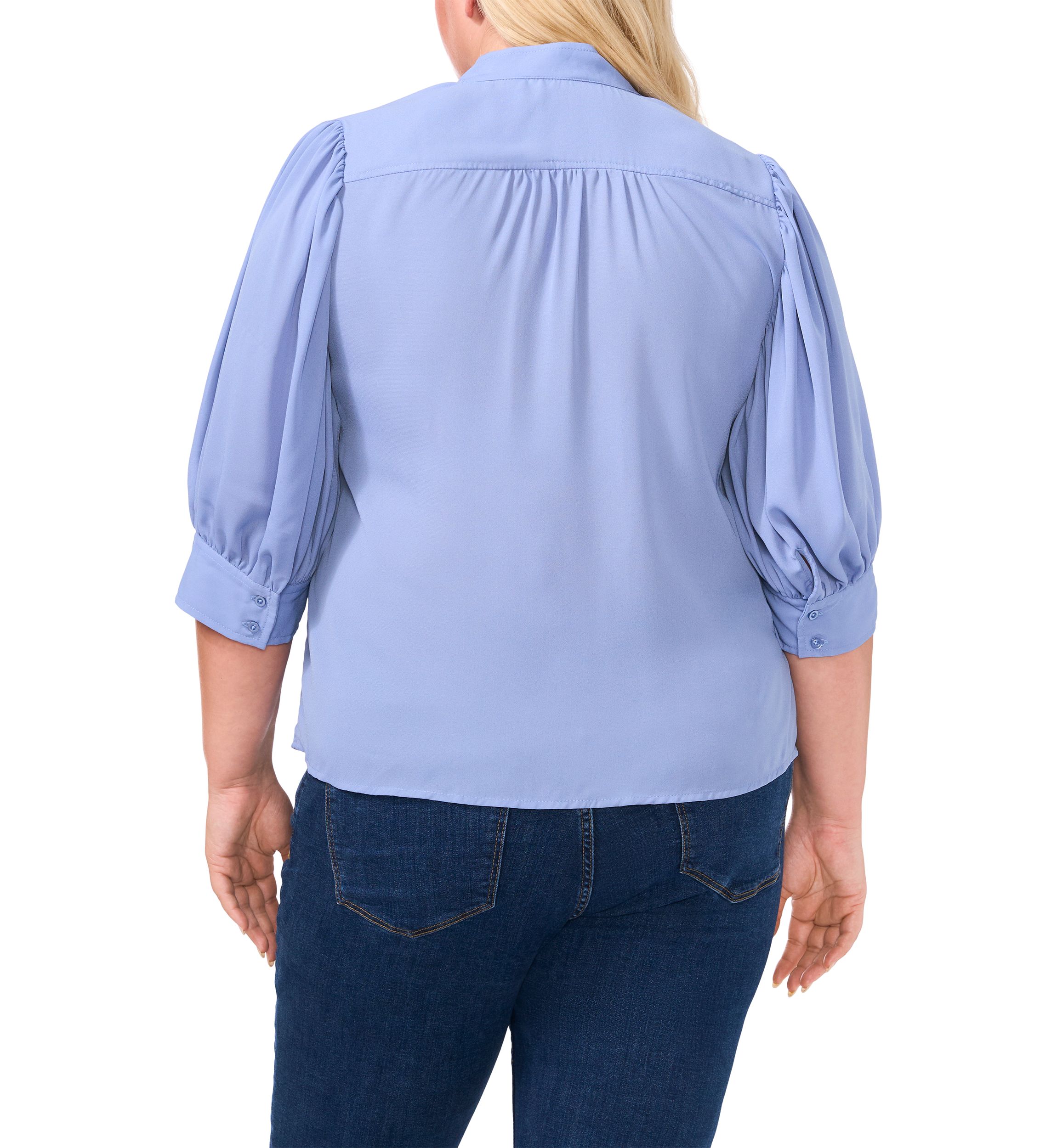 Plus Size Split Neck 3/4 Sleeve Blouse