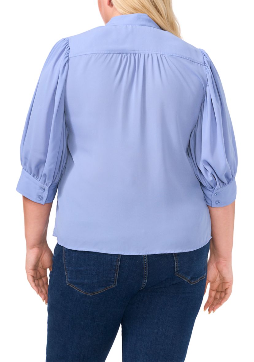 Plus Size Split Neck 3/4 Sleeve Blouse