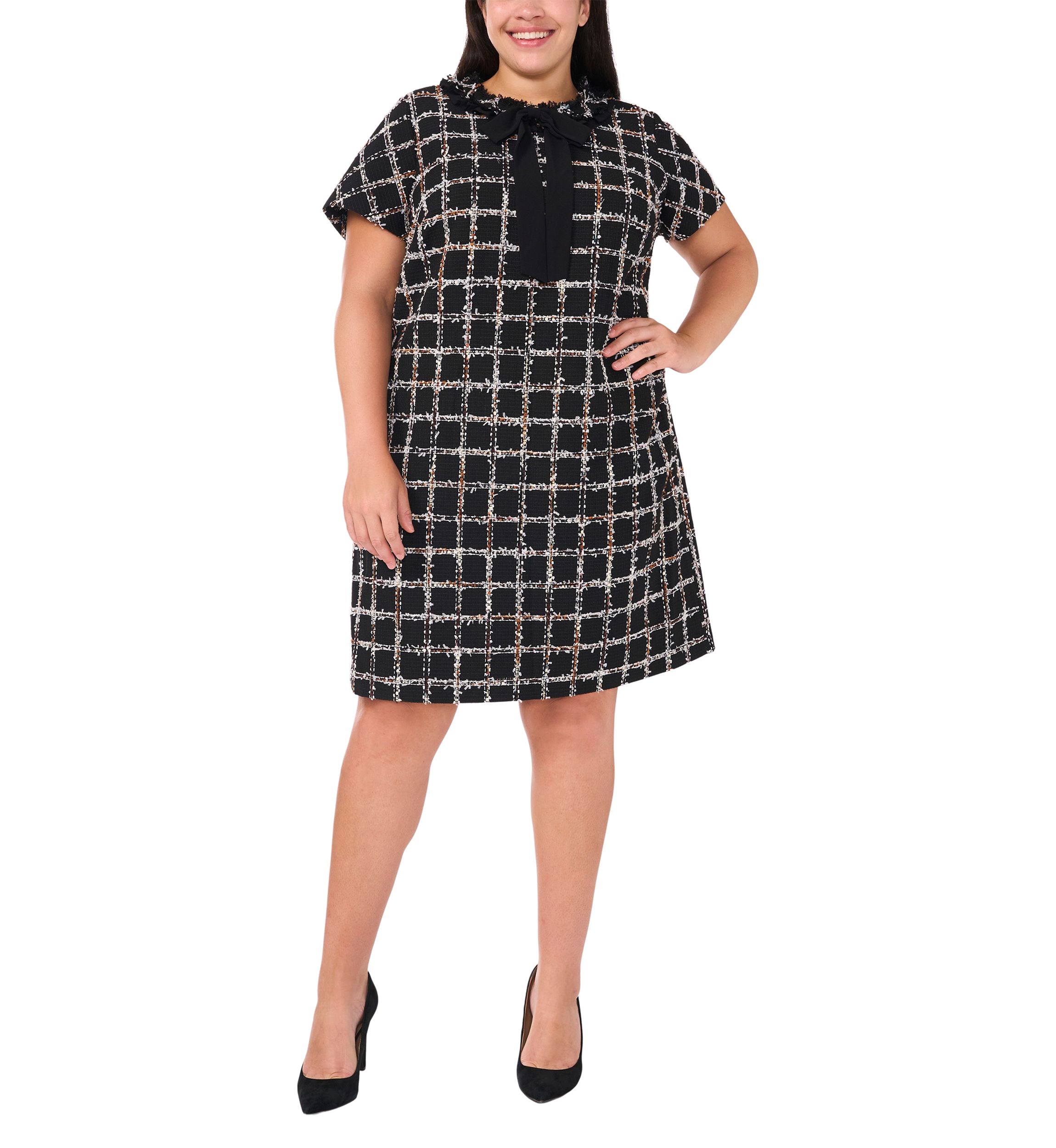 Plus Size Short Sleeve Tweed Mini Dress