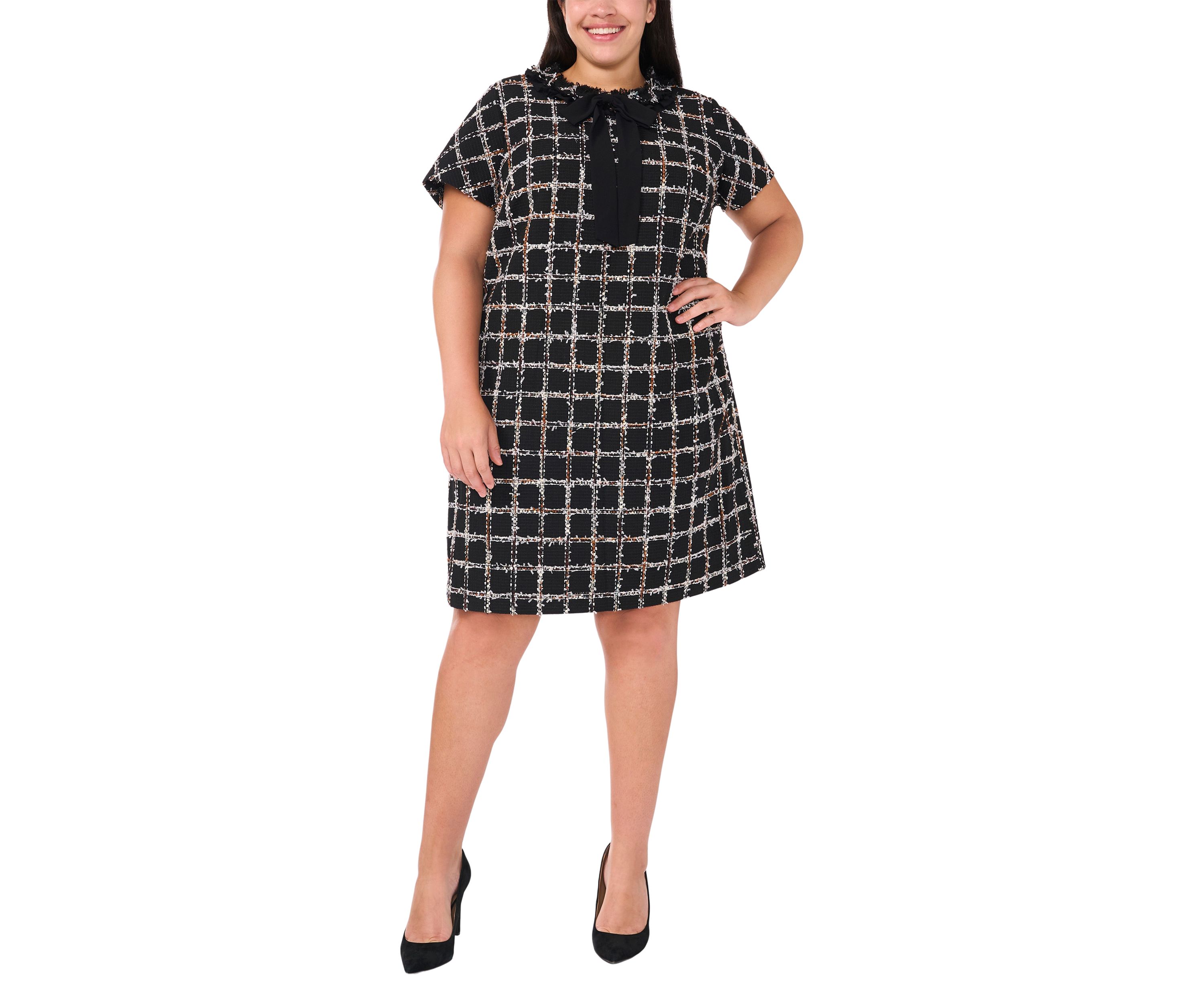 Plus Size Short Sleeve Tweed Mini Dress