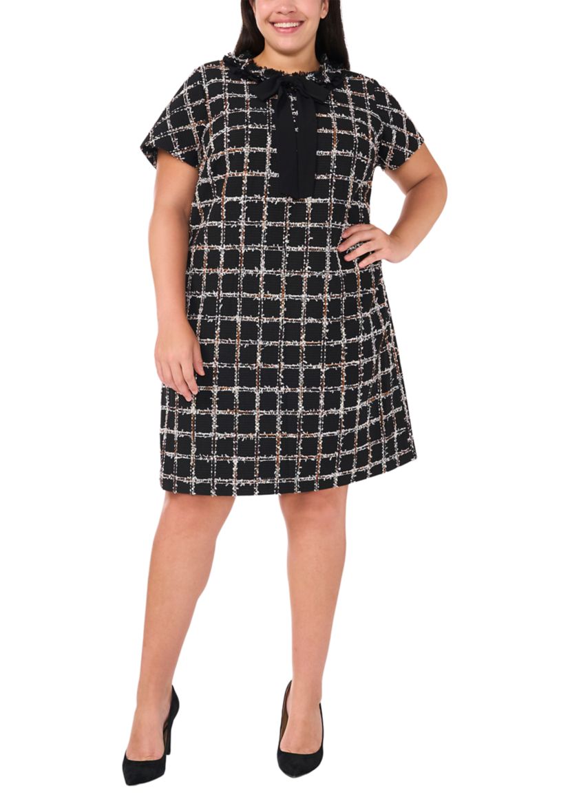 Plus Size Short Sleeve Tweed Mini Dress