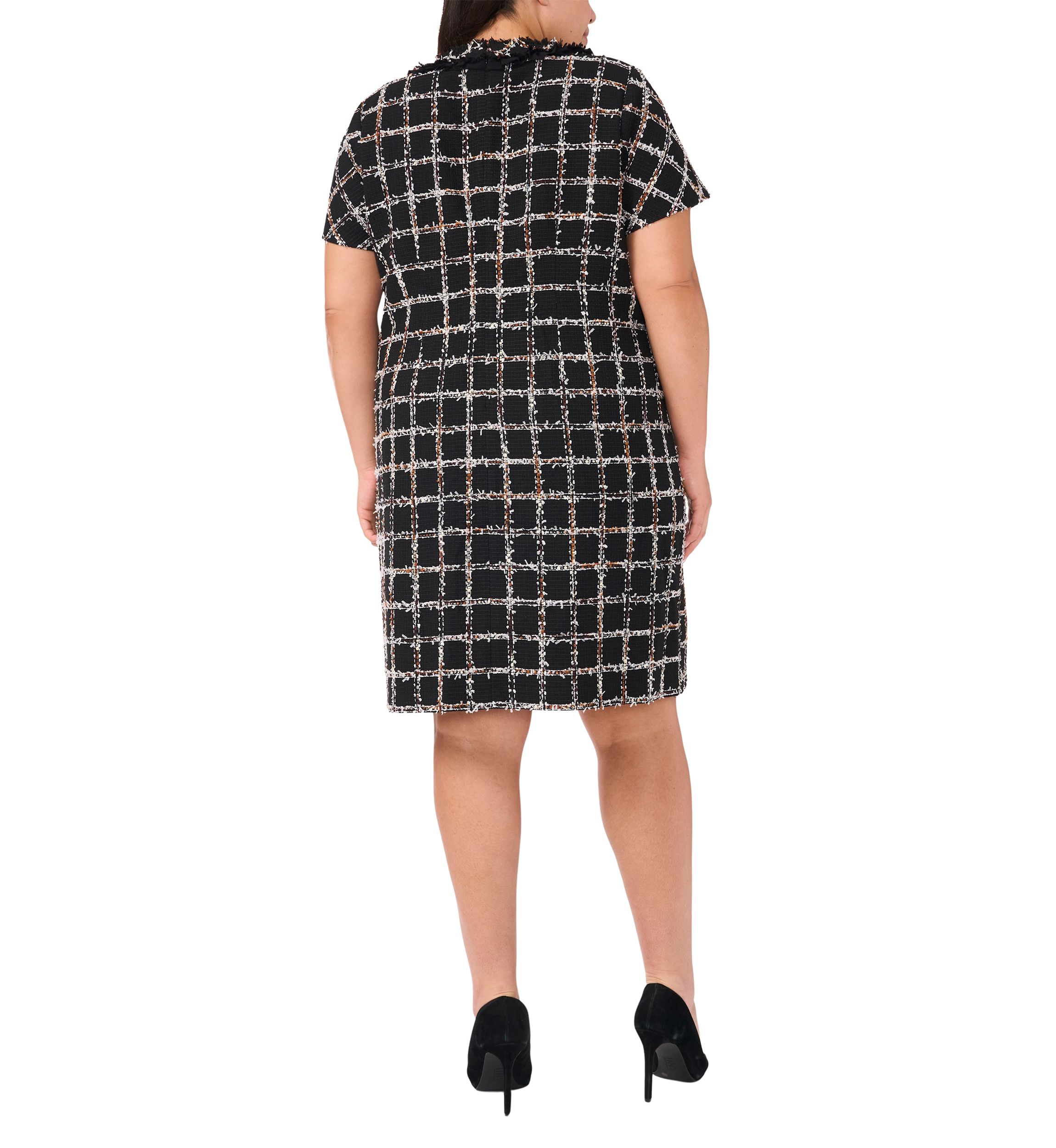 Plus Size Short Sleeve Tweed Mini Dress