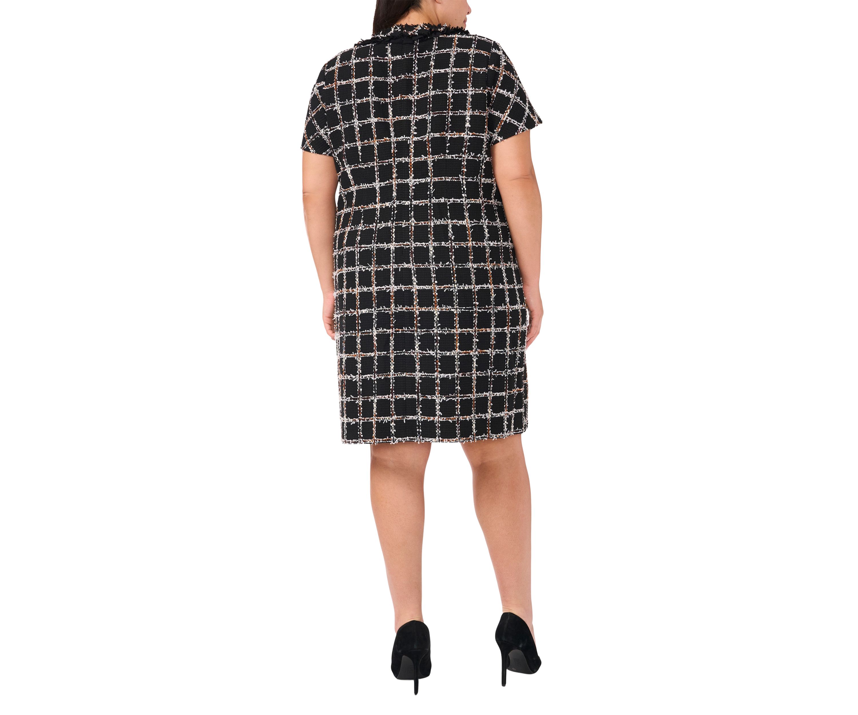 Plus Size Short Sleeve Tweed Mini Dress