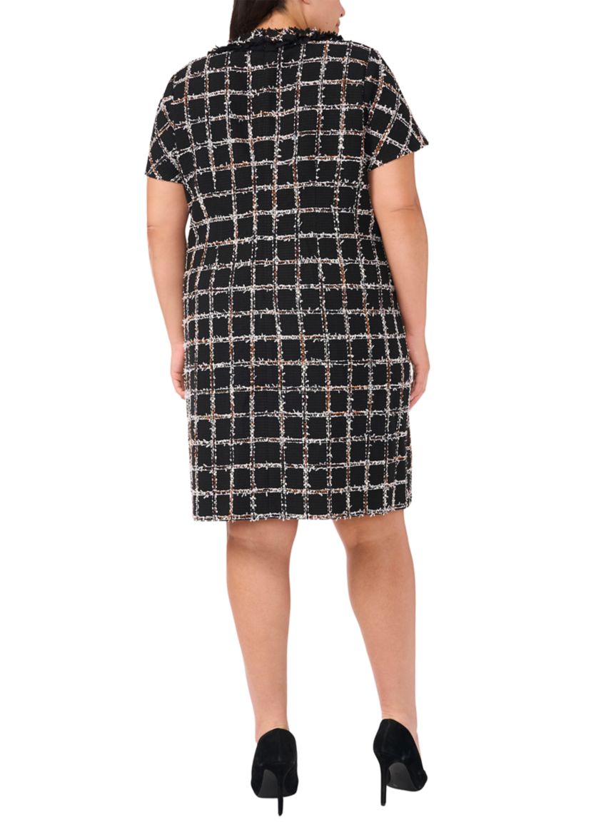 Plus Size Short Sleeve Tweed Mini Dress