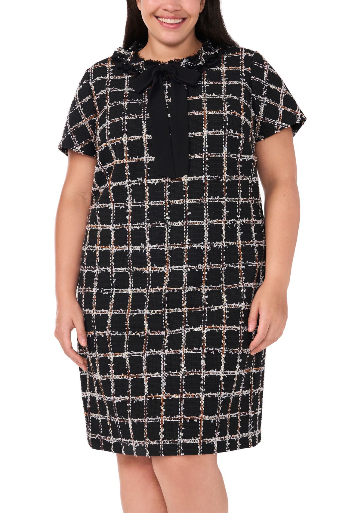 Plus Size Short Sleeve Tweed Mini Dress