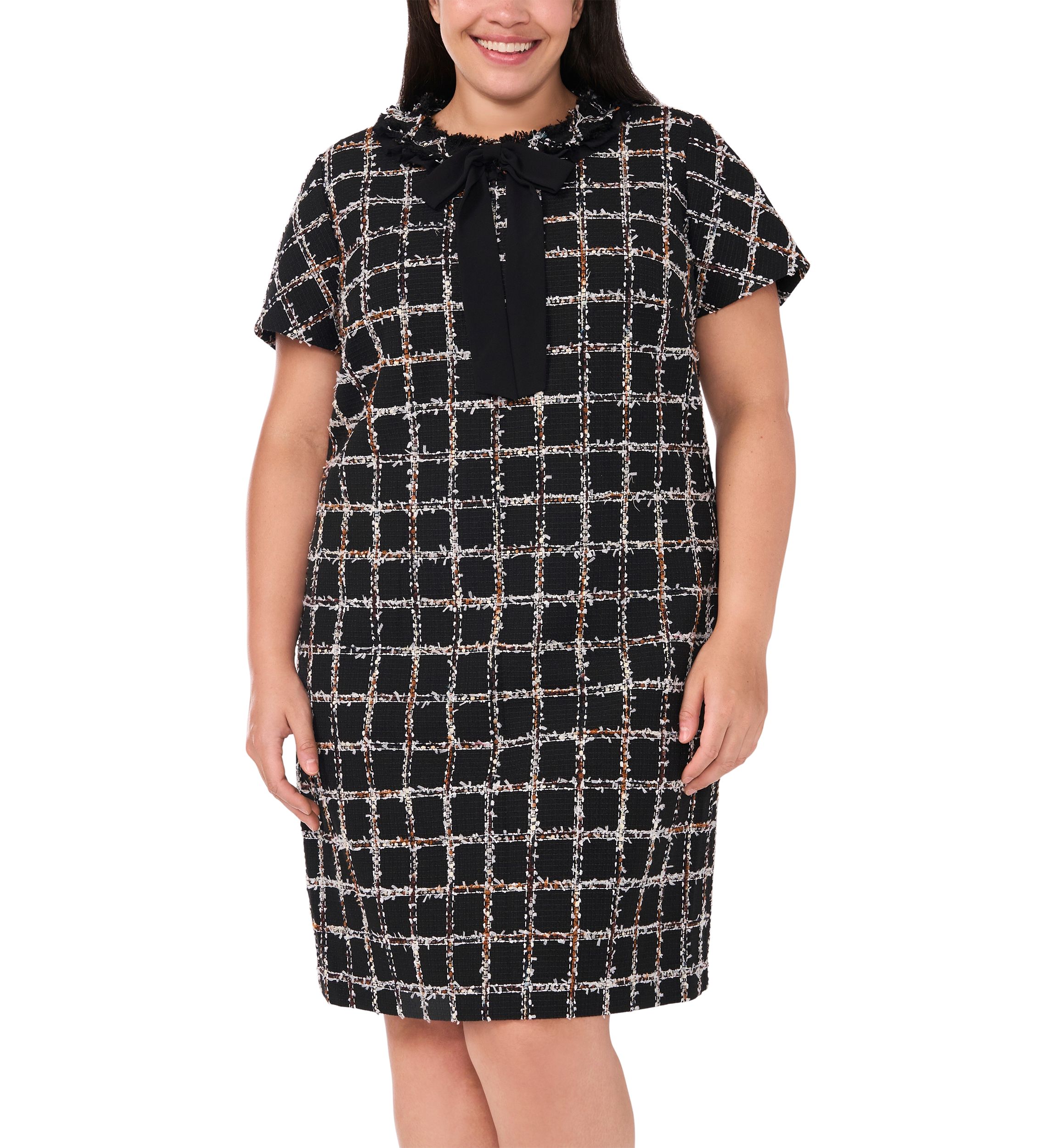 Plus Size Short Sleeve Tweed Mini Dress