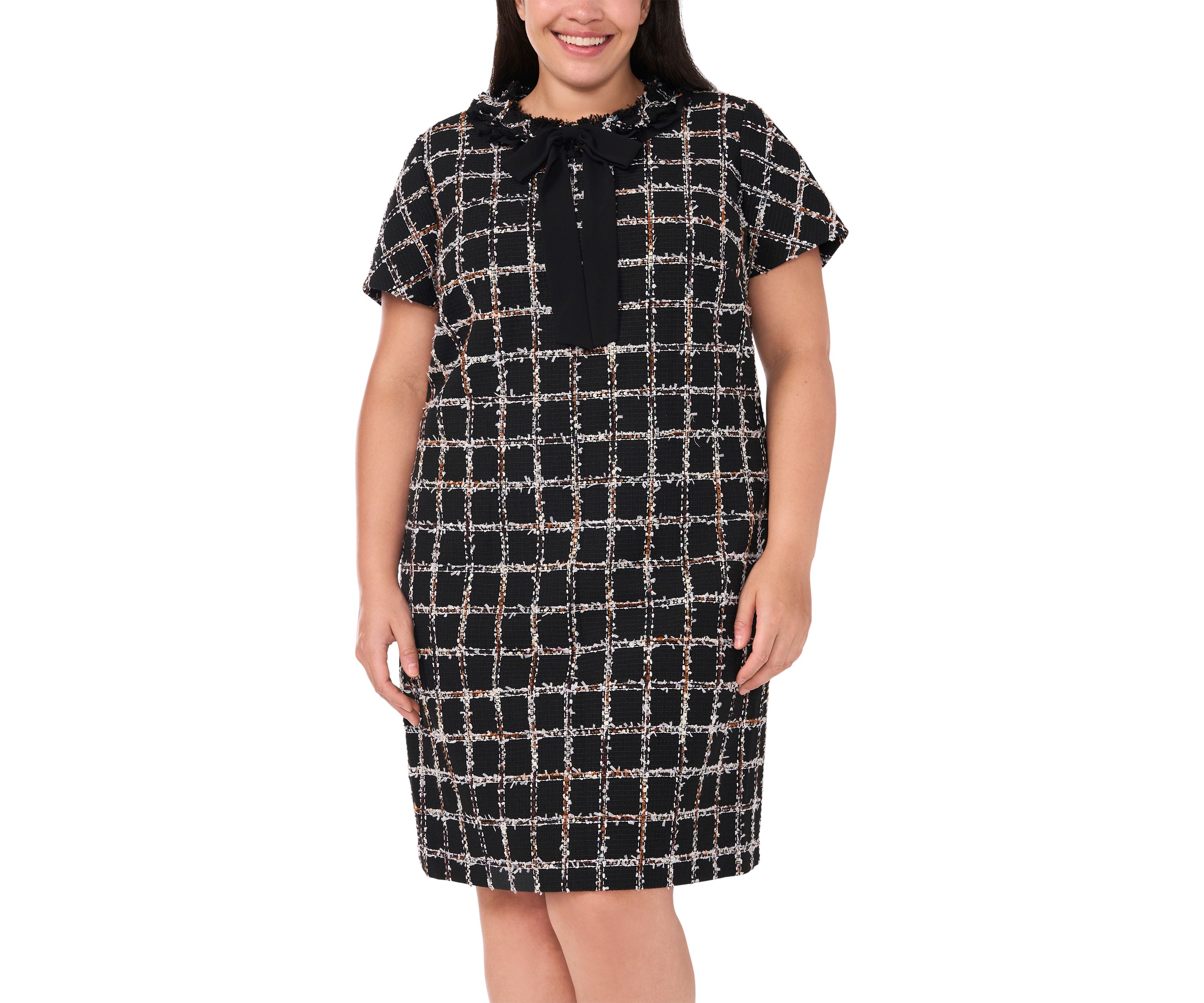Plus Size Short Sleeve Tweed Mini Dress