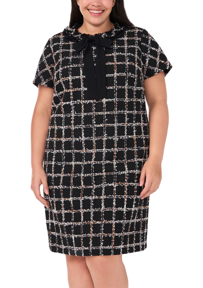Plus Size Short Sleeve Tweed Mini Dress