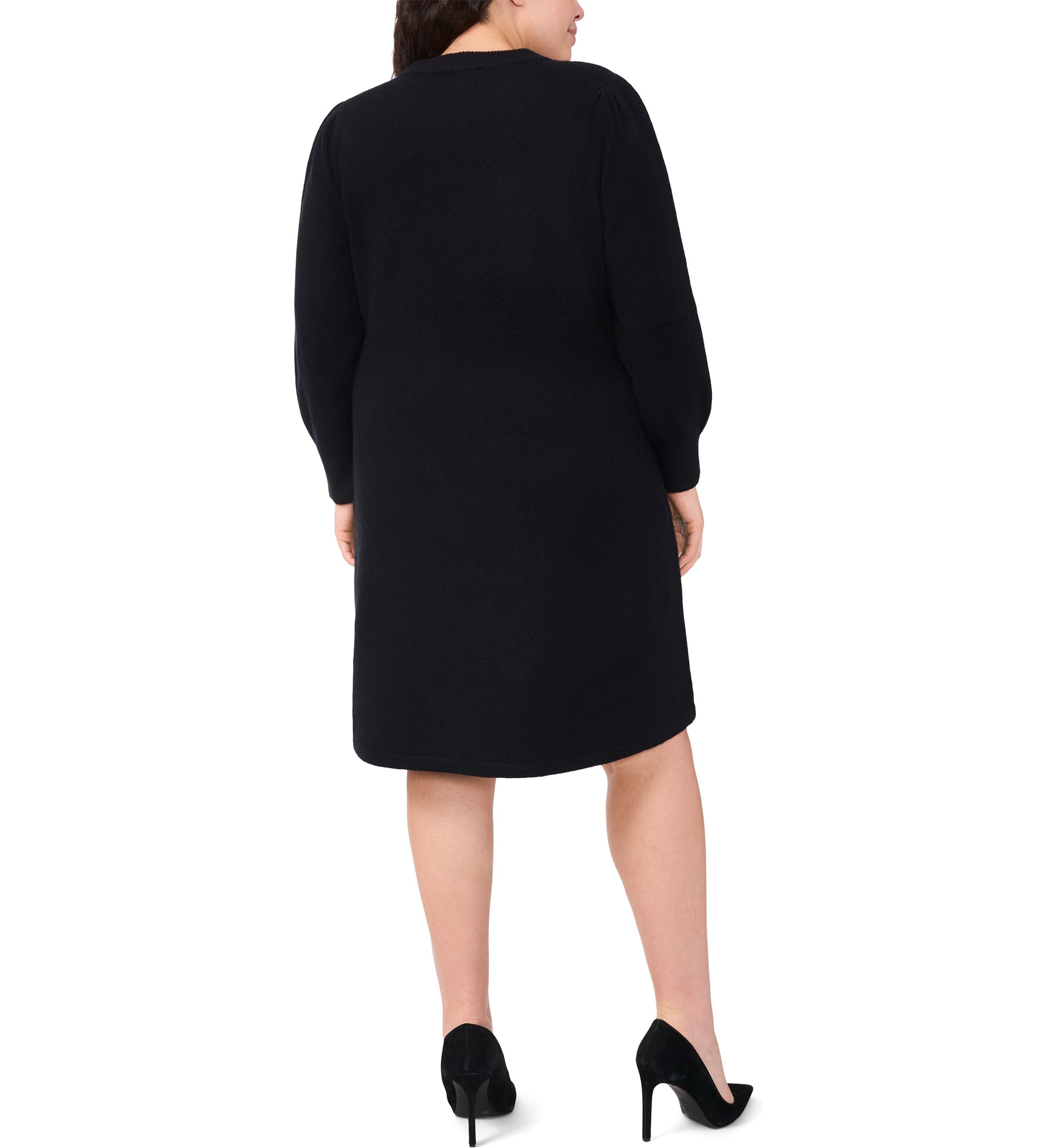 Plus Size Crew Neck Long Sleeve Bow Embellished Knit Dress 
