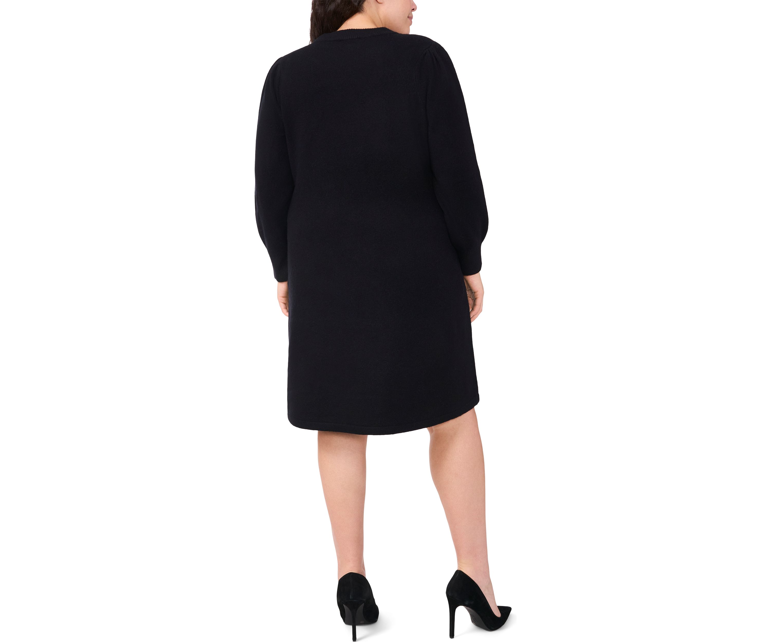 Plus Size Crew Neck Long Sleeve Bow Embellished Knit Dress 