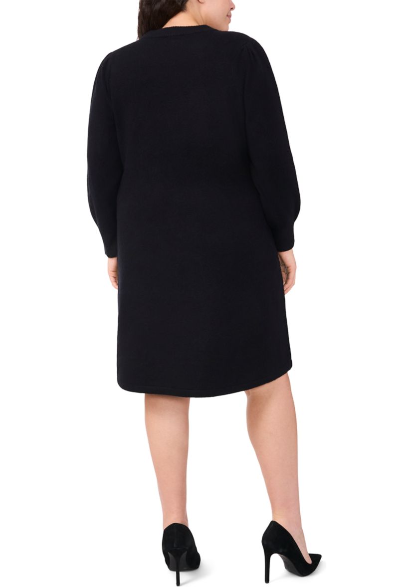 Plus Size Crew Neck Long Sleeve Bow Embellished Knit Dress 