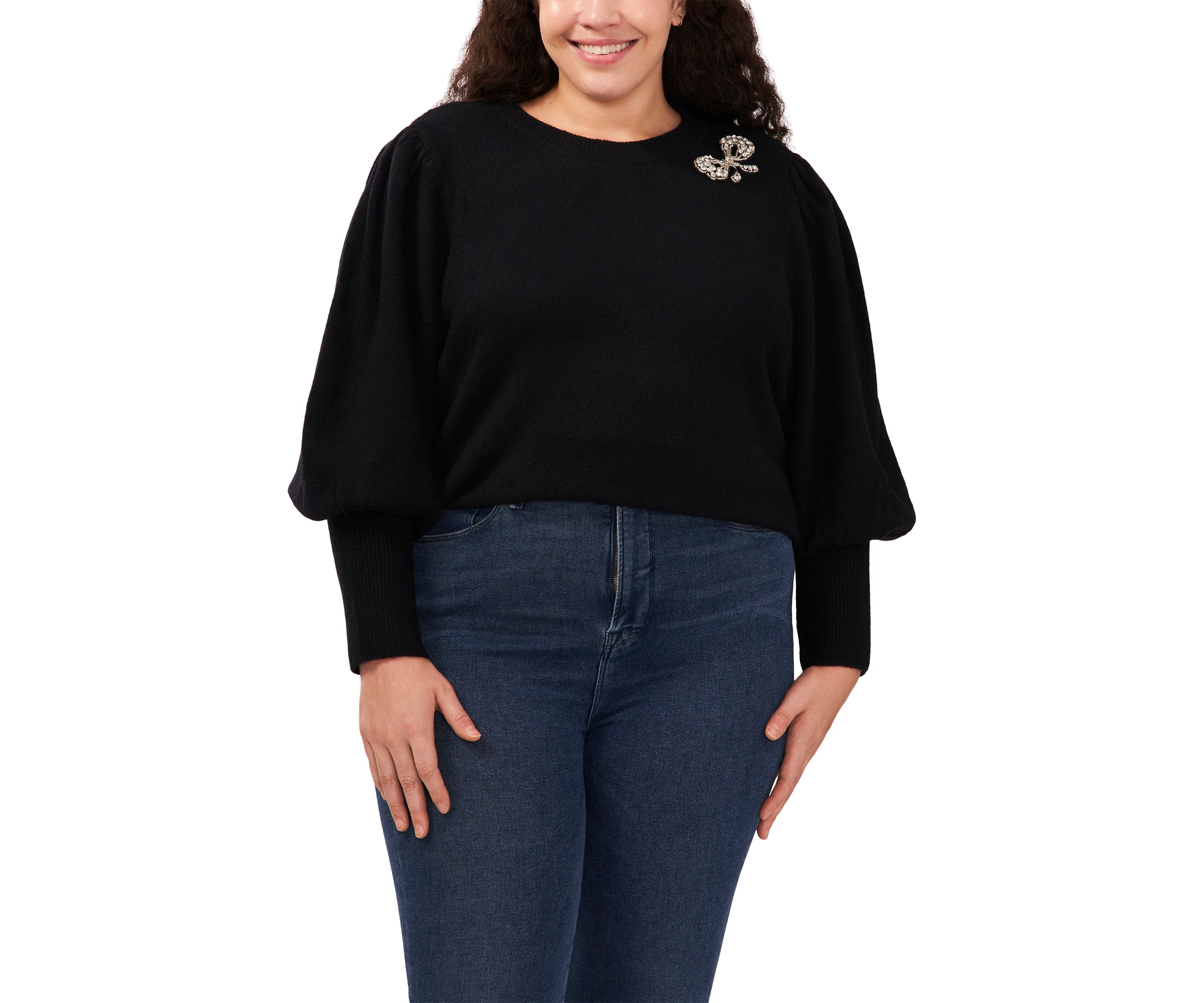 Plus Size Crew Neck Bow Embellished Sweater