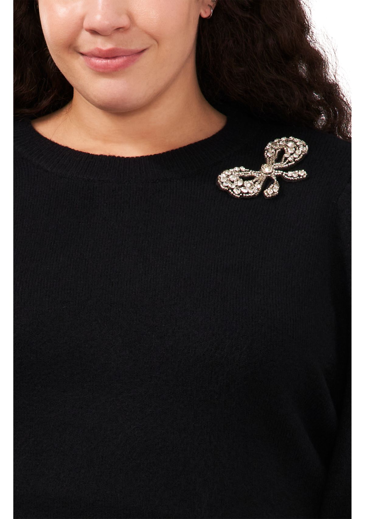 Plus Size Crew Neck Bow Embellished Sweater
