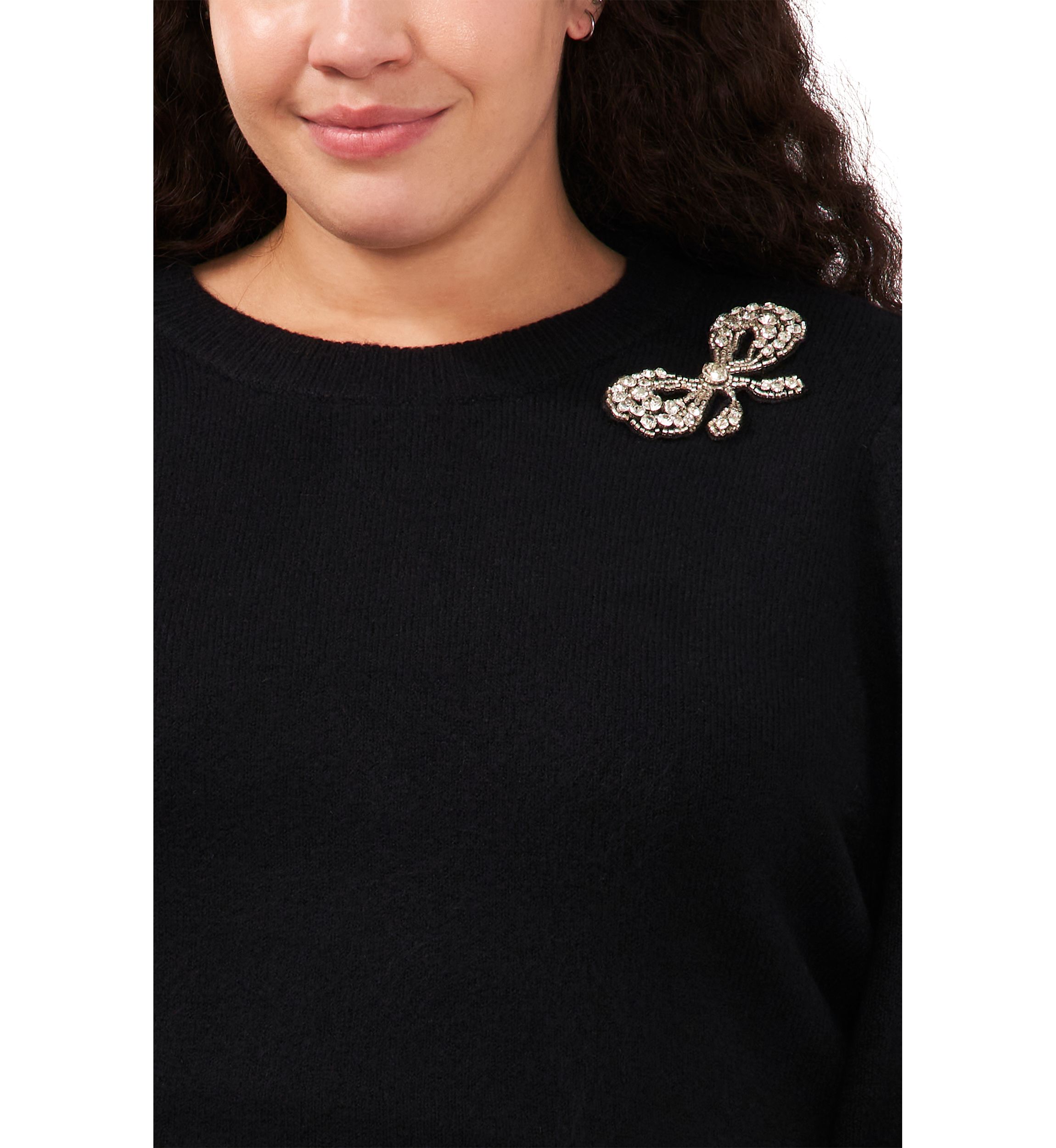 Plus Size Crew Neck Bow Embellished Sweater