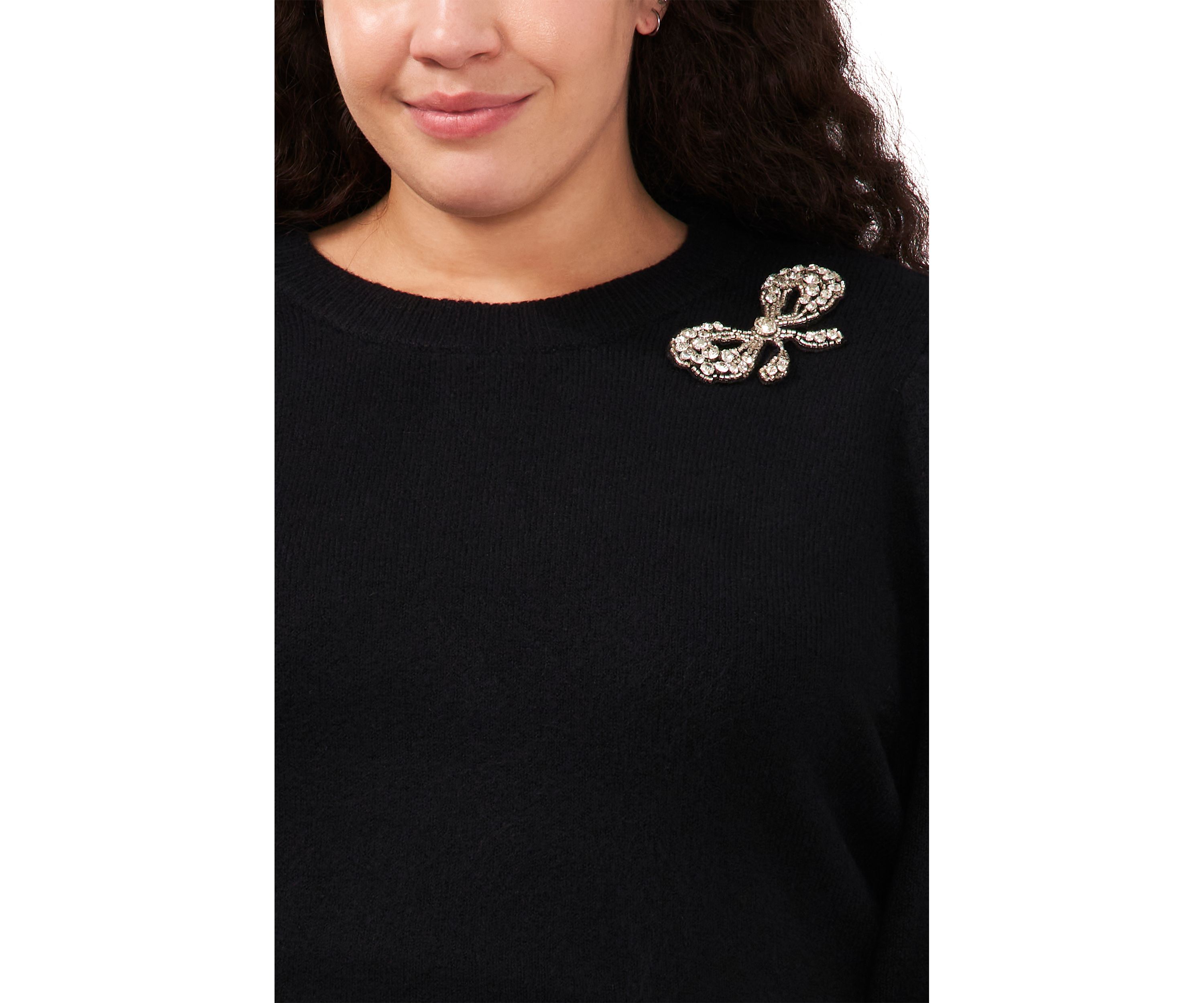 Plus Size Crew Neck Bow Embellished Sweater