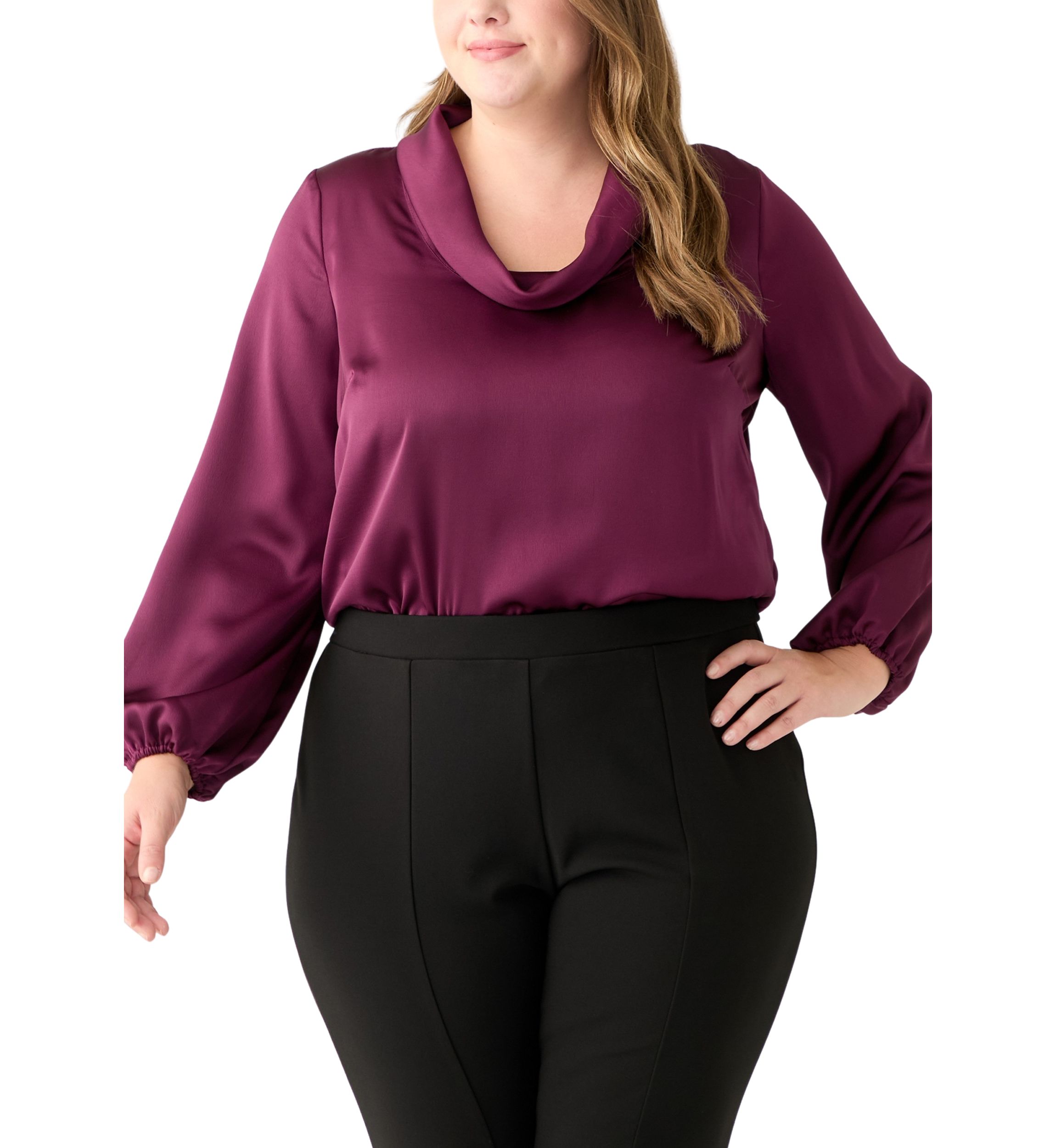 Plus Size Long Sleeve Cowl Neck Blouse