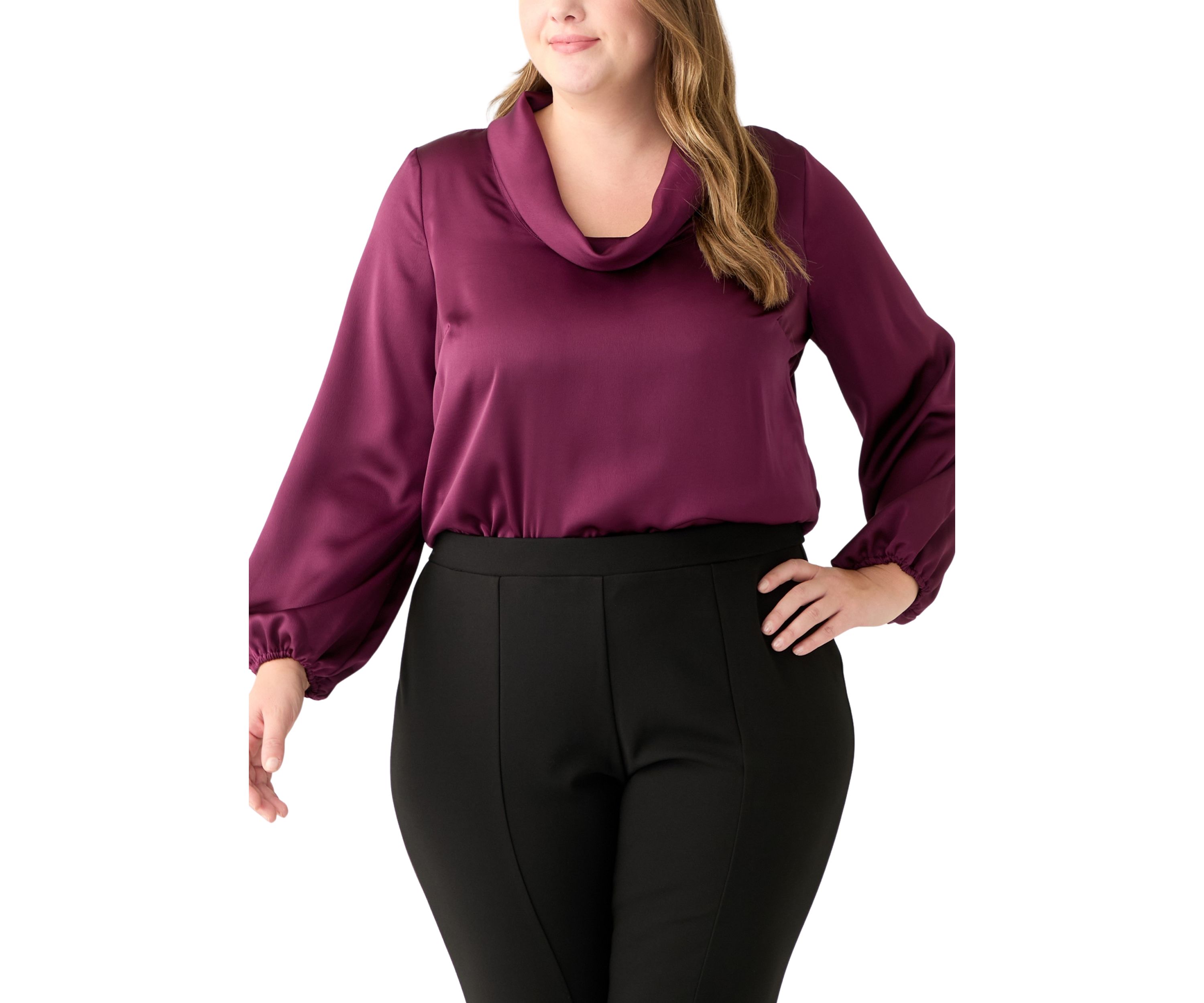 Plus Size Long Sleeve Cowl Neck Blouse